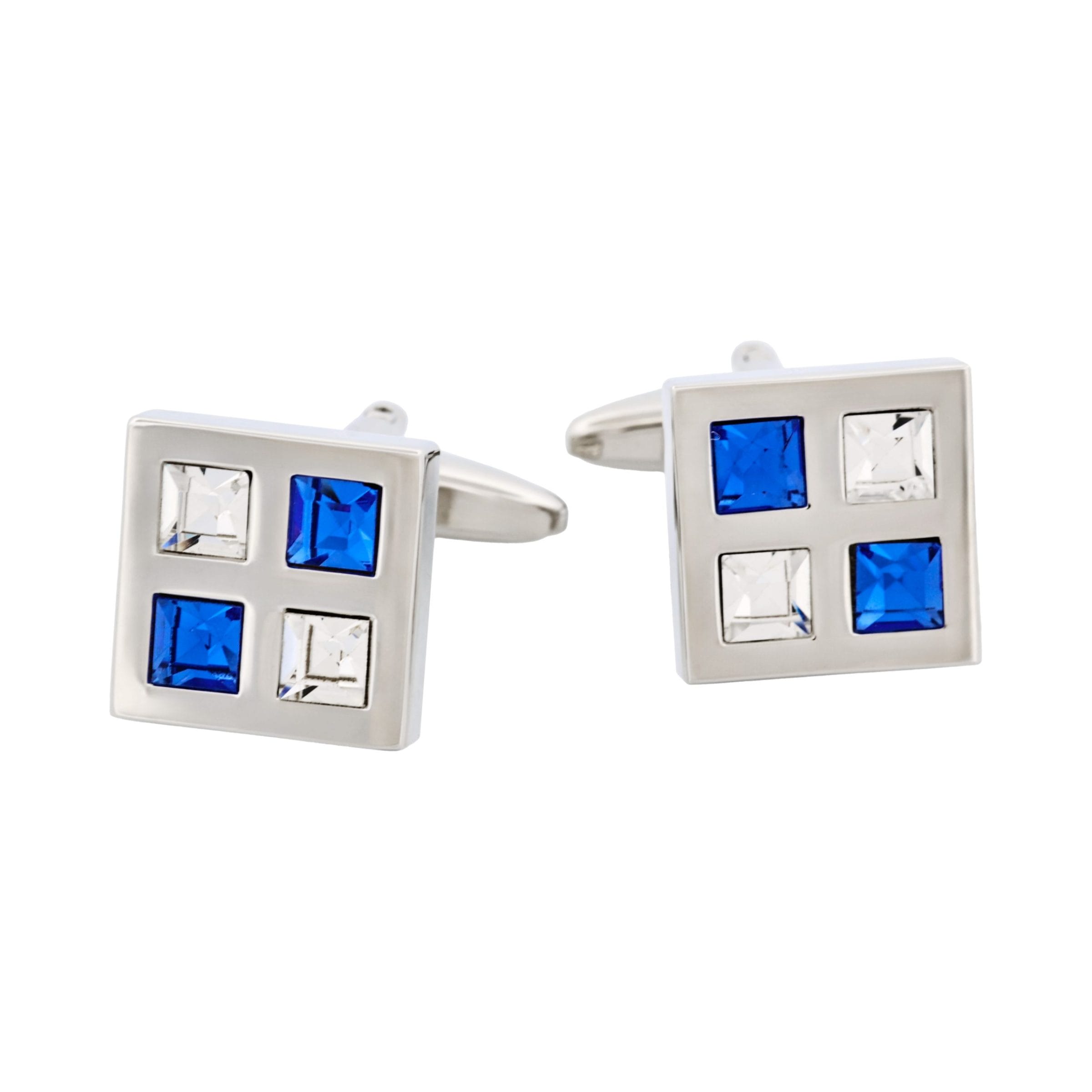 Rhodium Plated Sapphire & Clear Crystal Cufflinks