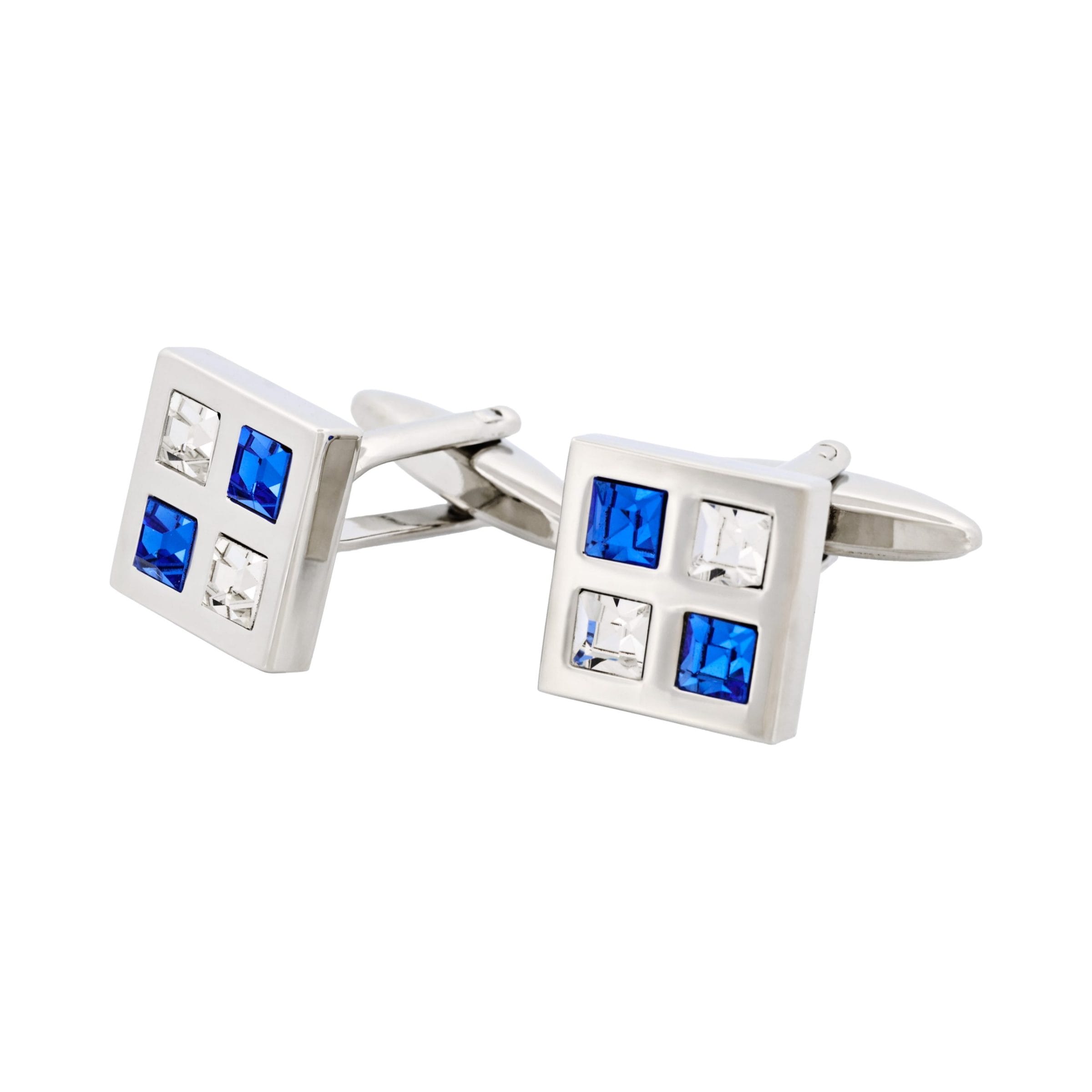 Rhodium Plated Sapphire & Clear Crystal Cufflinks