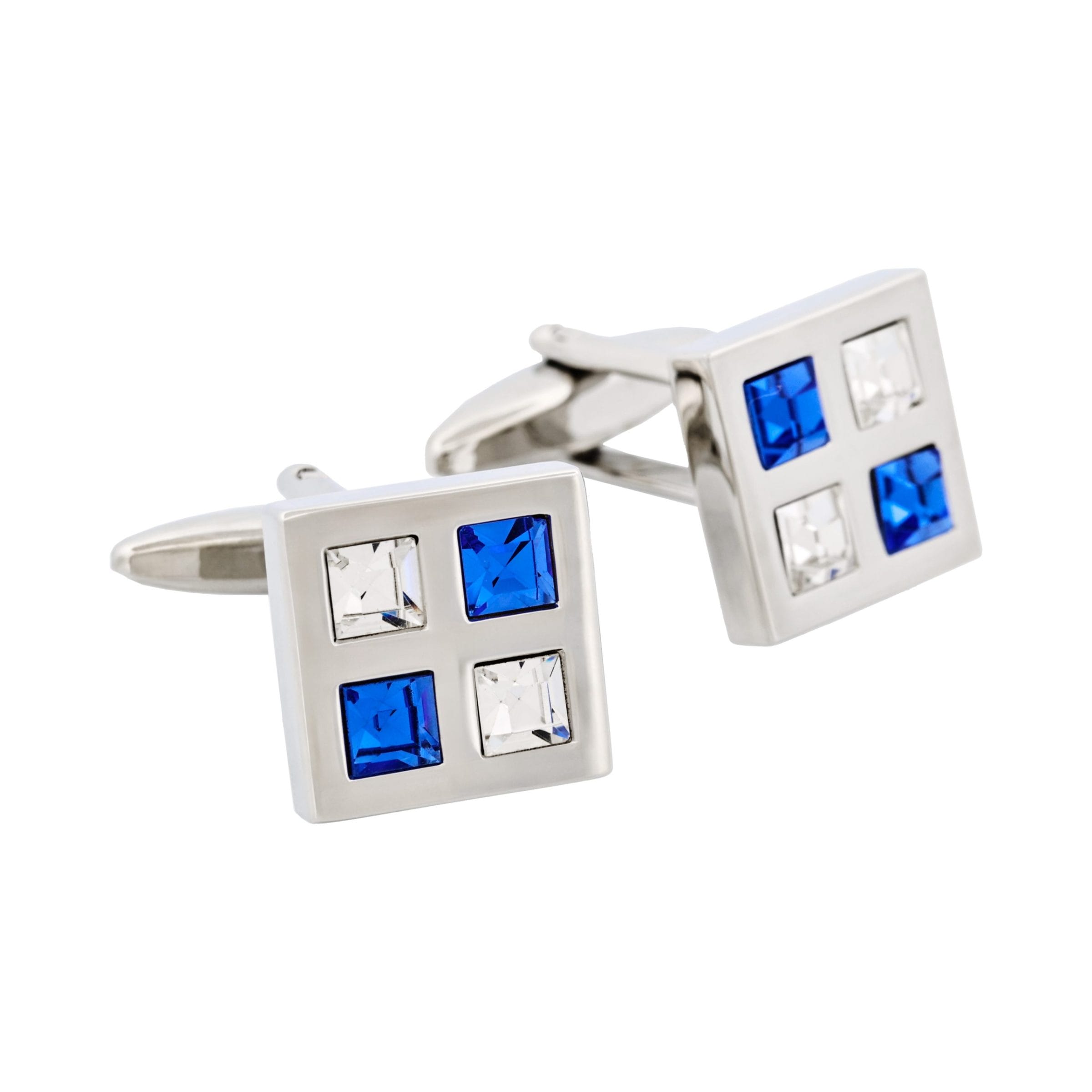 Rhodium Plated Sapphire & Clear Crystal Cufflinks