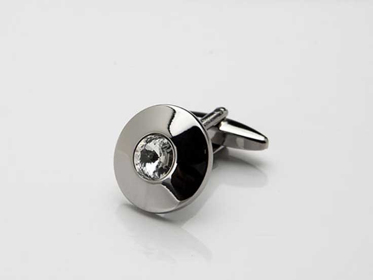 Rhodium Plated Round Crystal Cufflinks