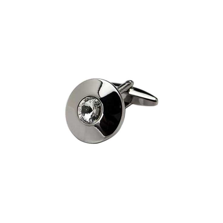 Rhodium Plated Round Crystal Cufflinks