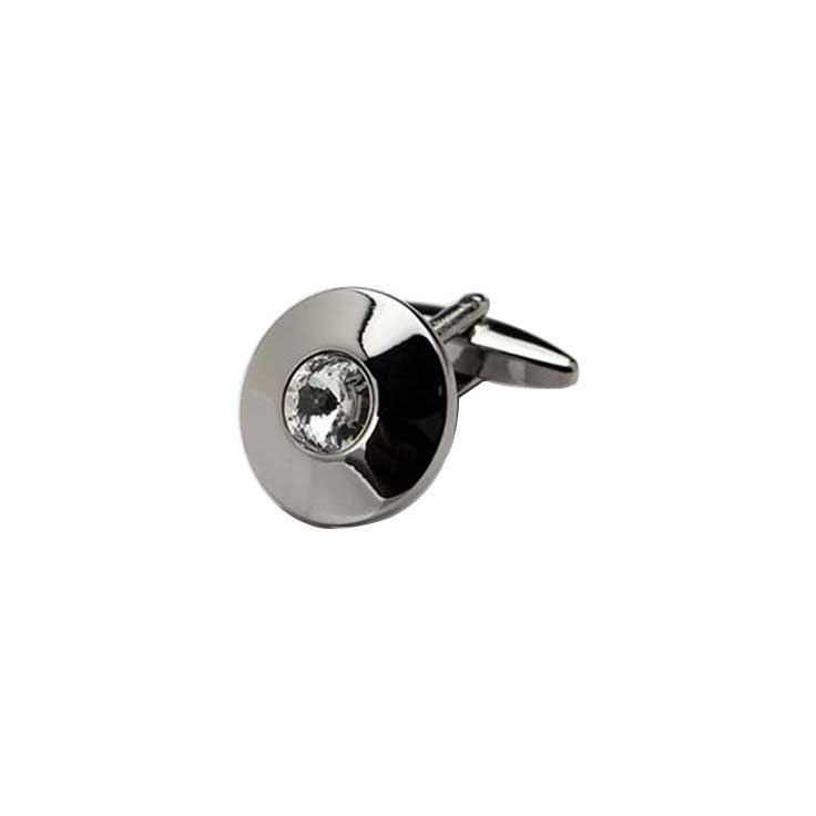 Rhodium Plated Round Crystal Cufflinks