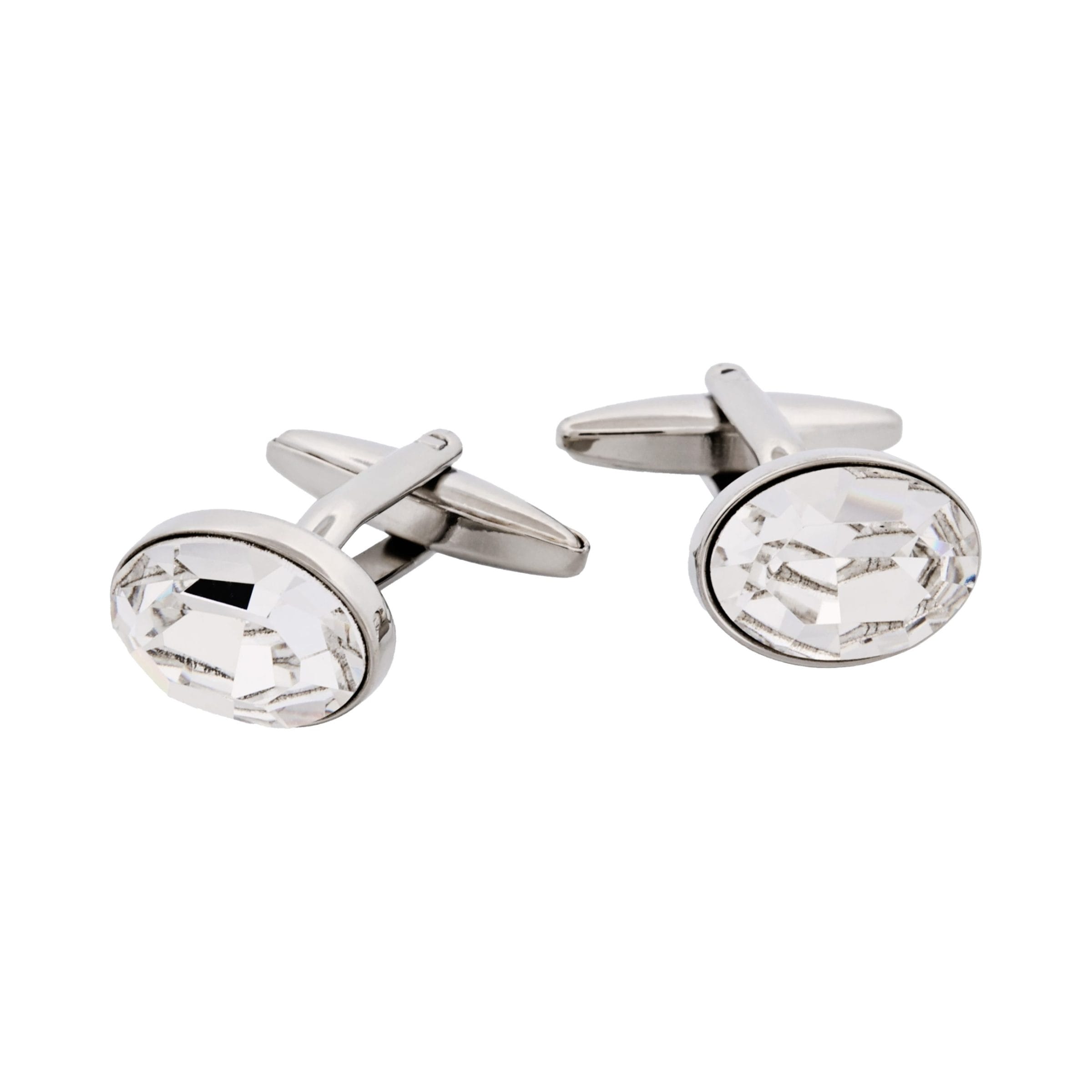 Rhodium Plated Crystal Oval Cufflinks