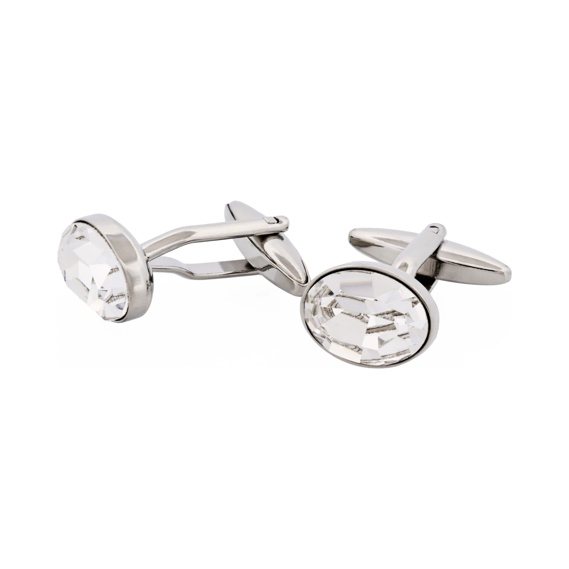 Rhodium Plated Crystal Oval Cufflinks