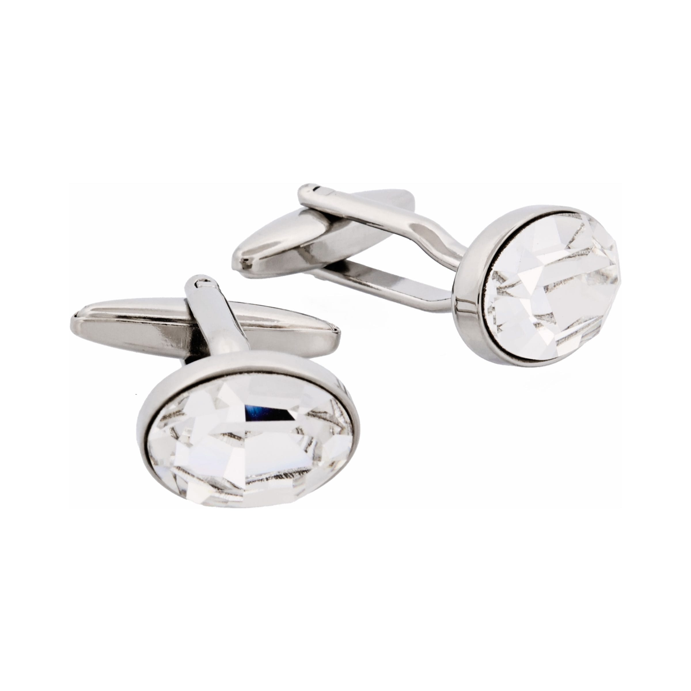 Rhodium Plated Crystal Oval Cufflinks