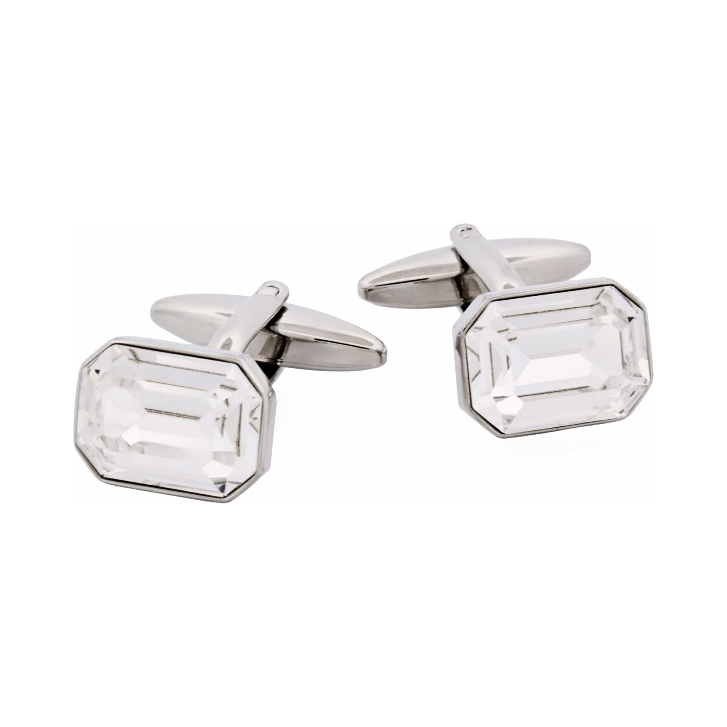 Rhodium Plated Crystal Cufflinks