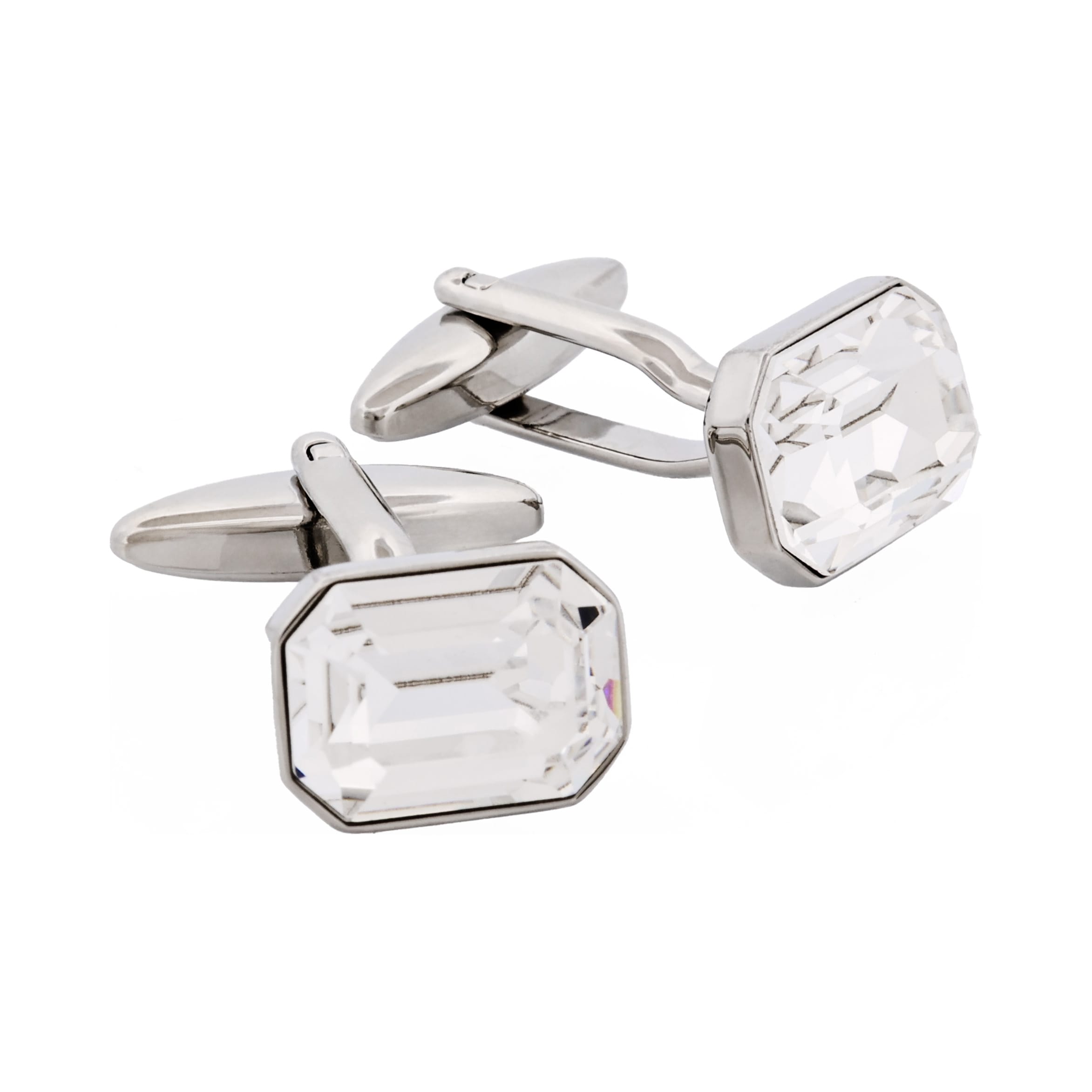 Rhodium Plated Crystal Cufflinks