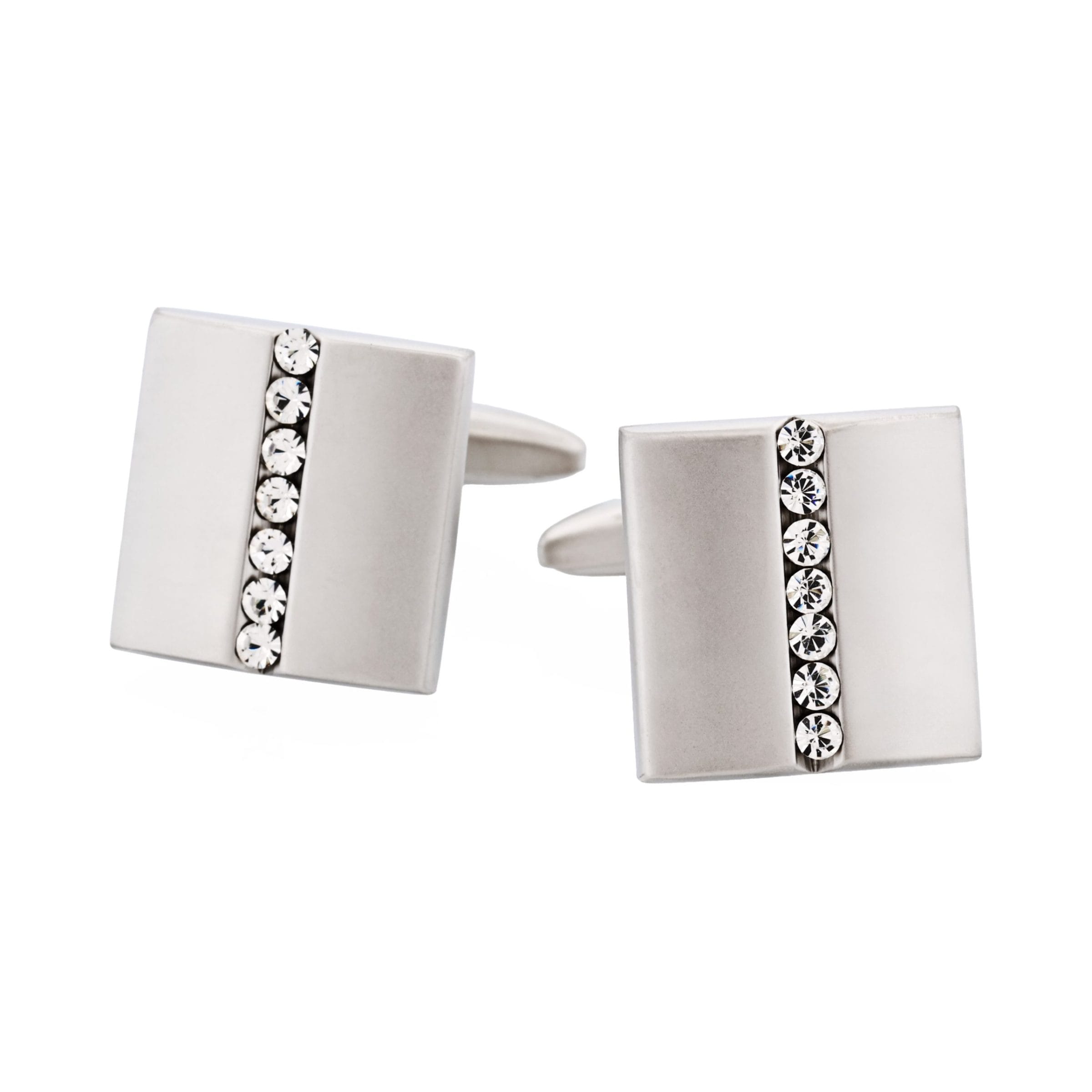 Brushed Rhodium with Centre Crystal Cufflinks