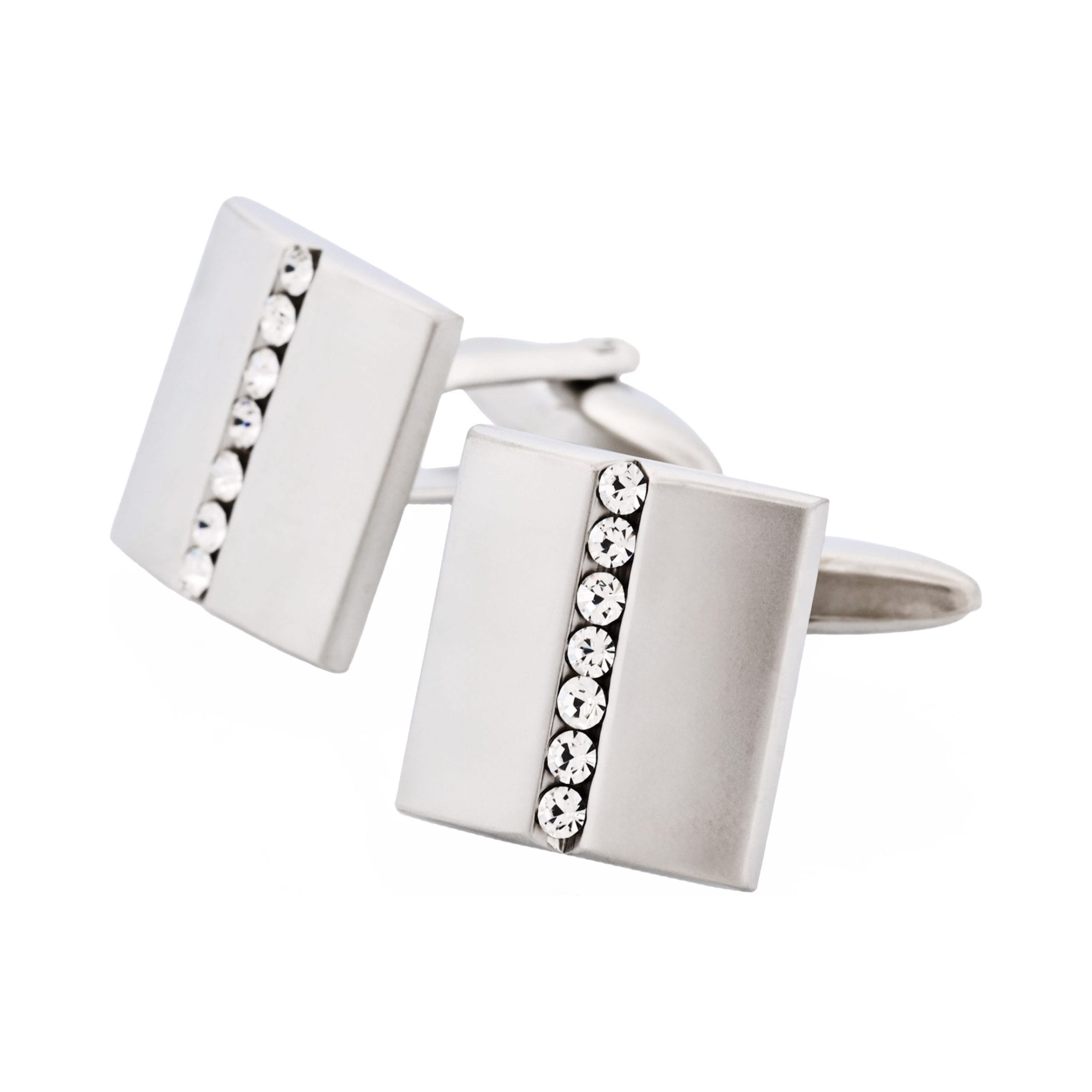 Brushed Rhodium with Centre Crystal Cufflinks