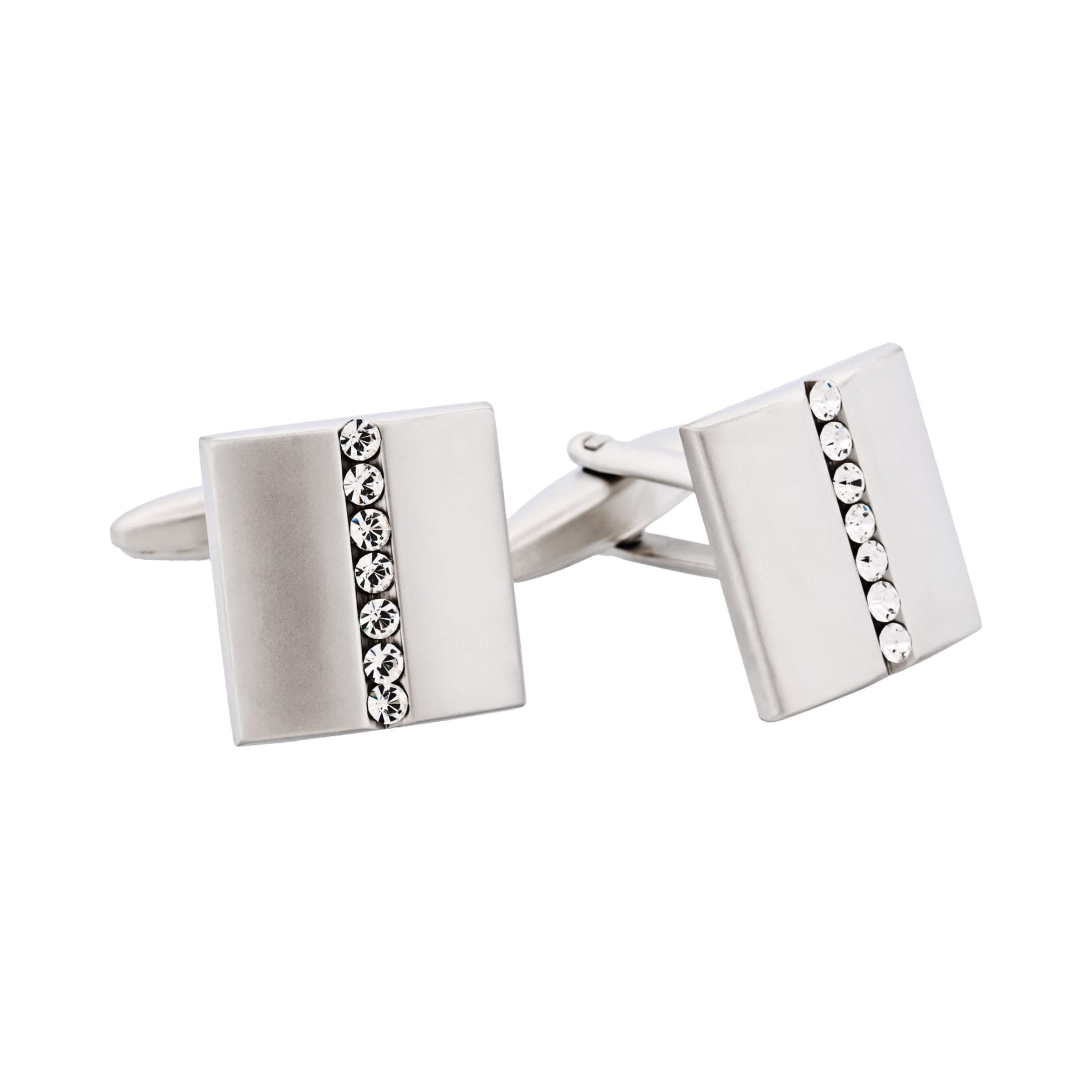 Brushed Rhodium with Centre Crystal Cufflinks