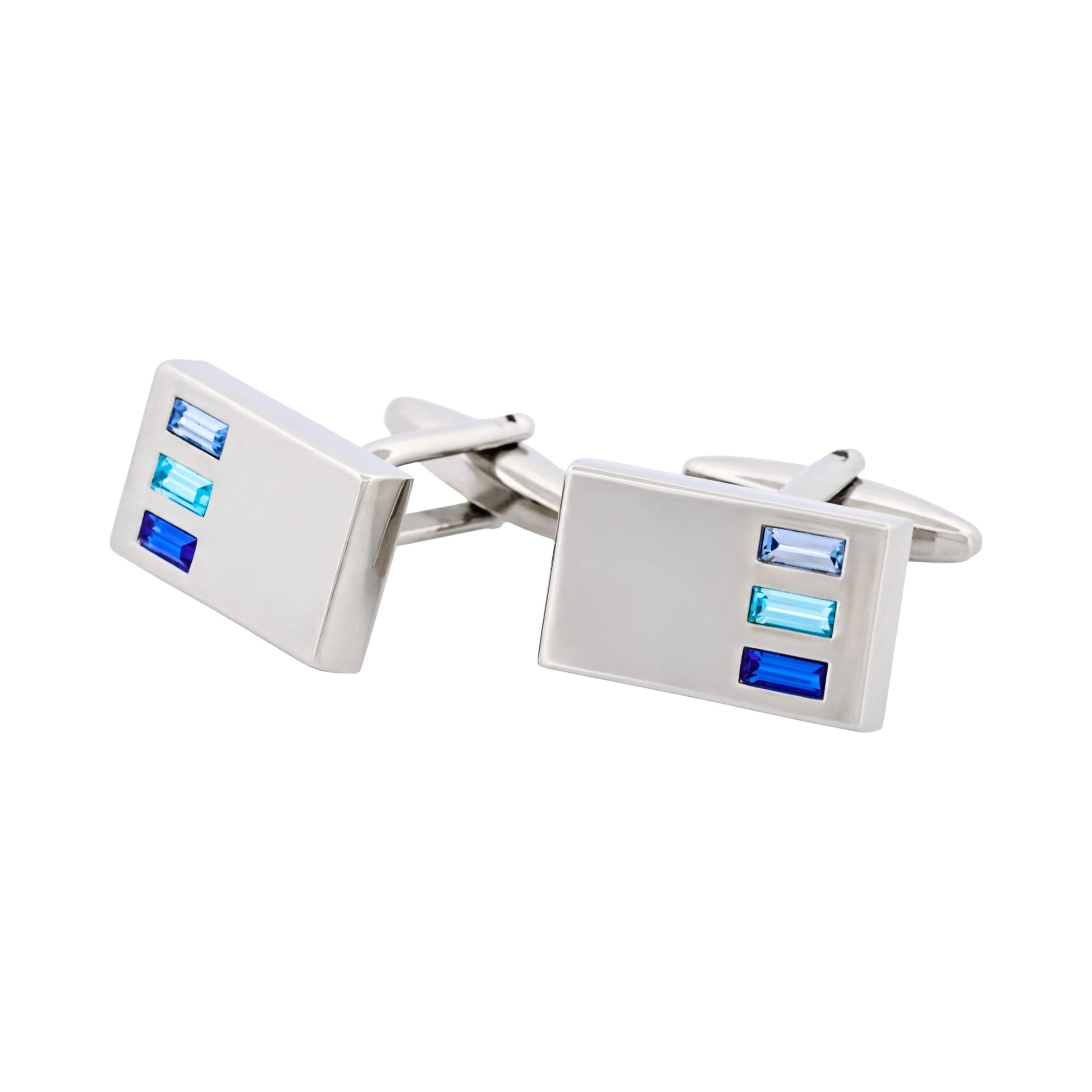 Rhodium Plated Light Sapphire & Aqua Marine & Sapphire Crystal Cufflinks