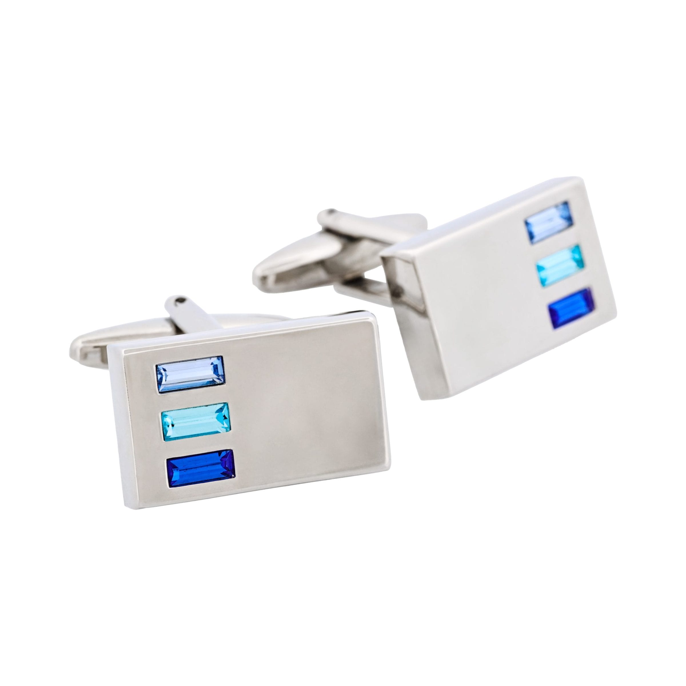 Rhodium Plated Light Sapphire & Aqua Marine & Sapphire Crystal Cufflinks