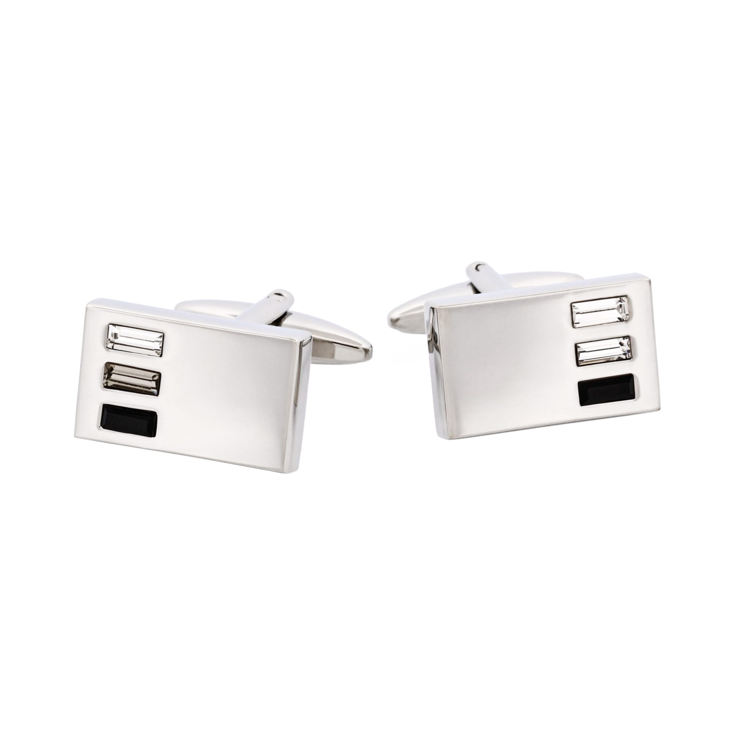 Rhodium Plated Jet & Black Diamond & Crystal Cufflinks