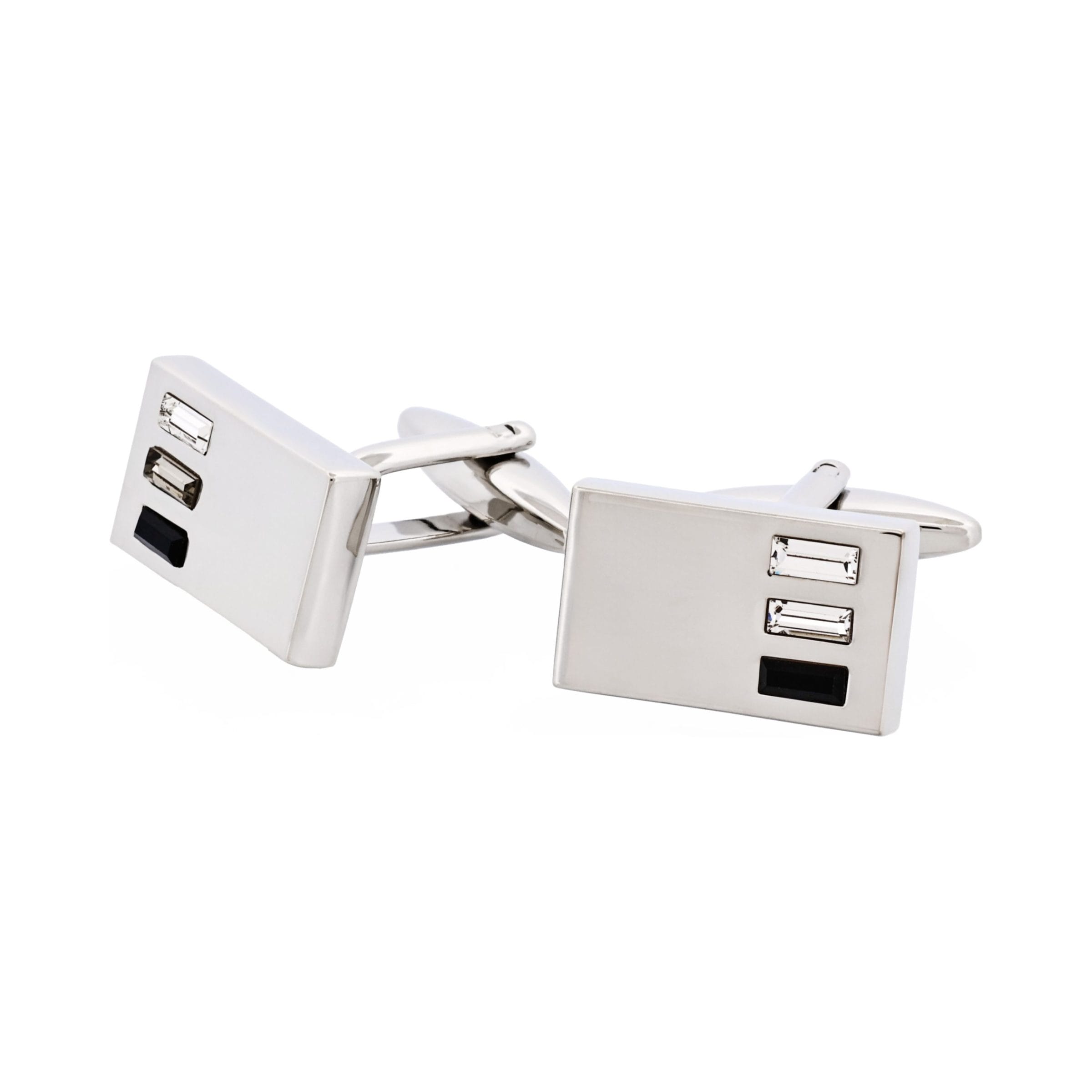 Rhodium Plated Jet & Black Diamond & Crystal Cufflinks