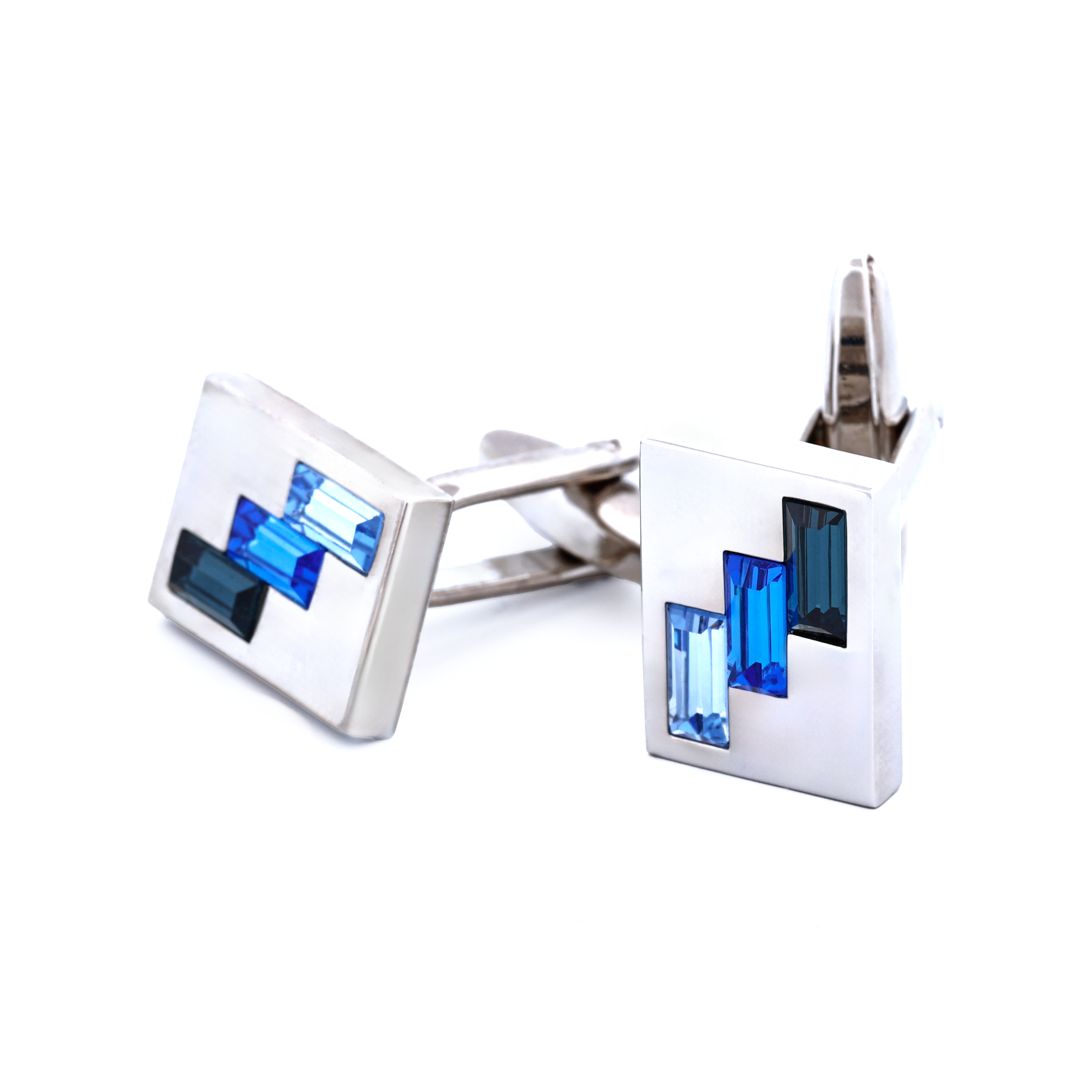 3 Tone Blue Crystal Cufflinks