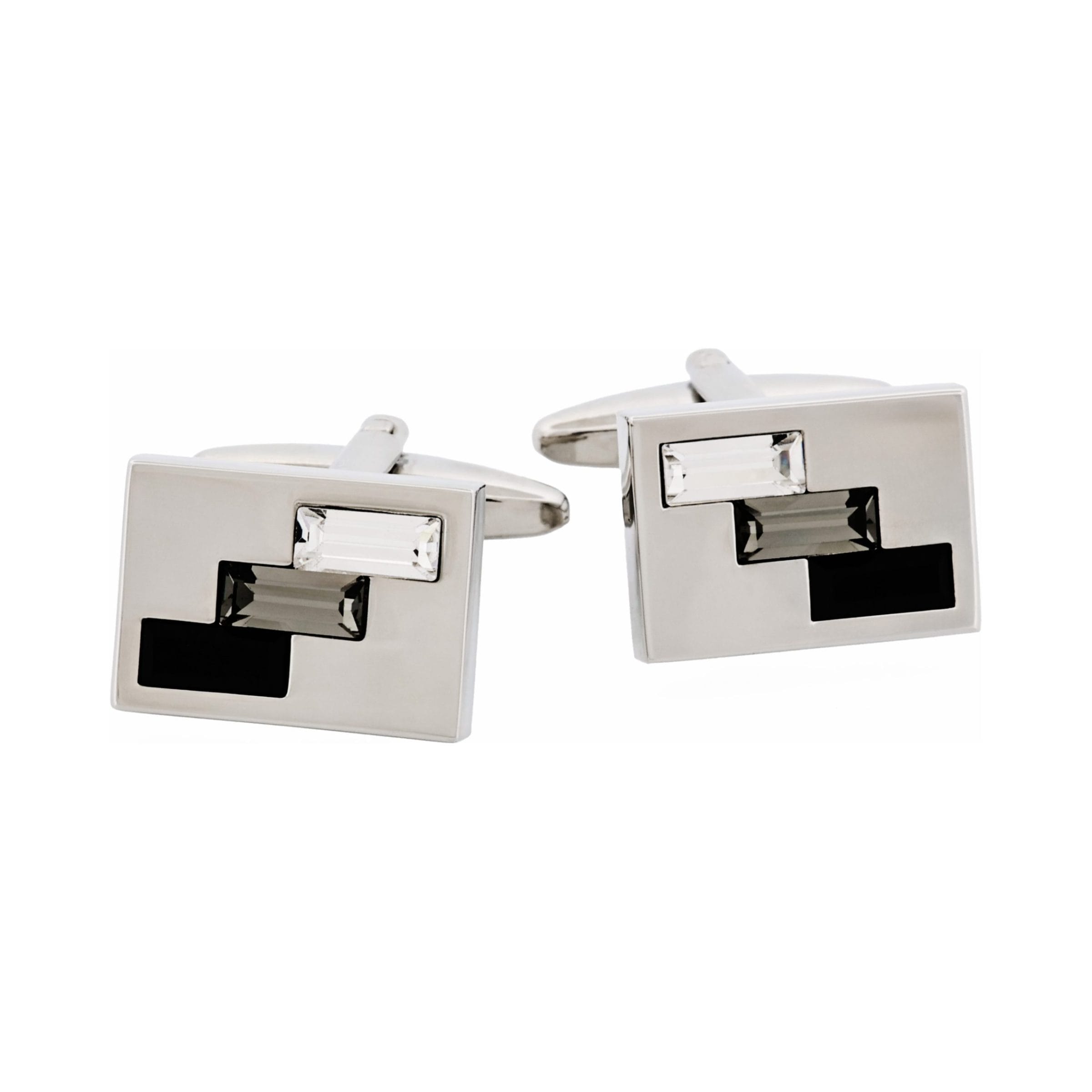 Rhodium Plated Crystal-Jet & Smoked Topaz Cufflinks