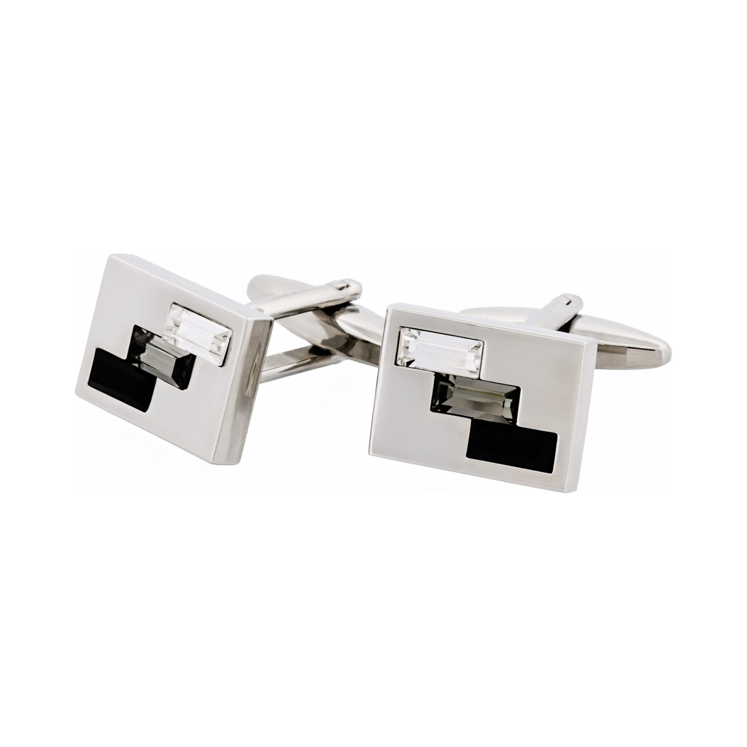 Rhodium Plated Crystal-Jet & Smoked Topaz Cufflinks