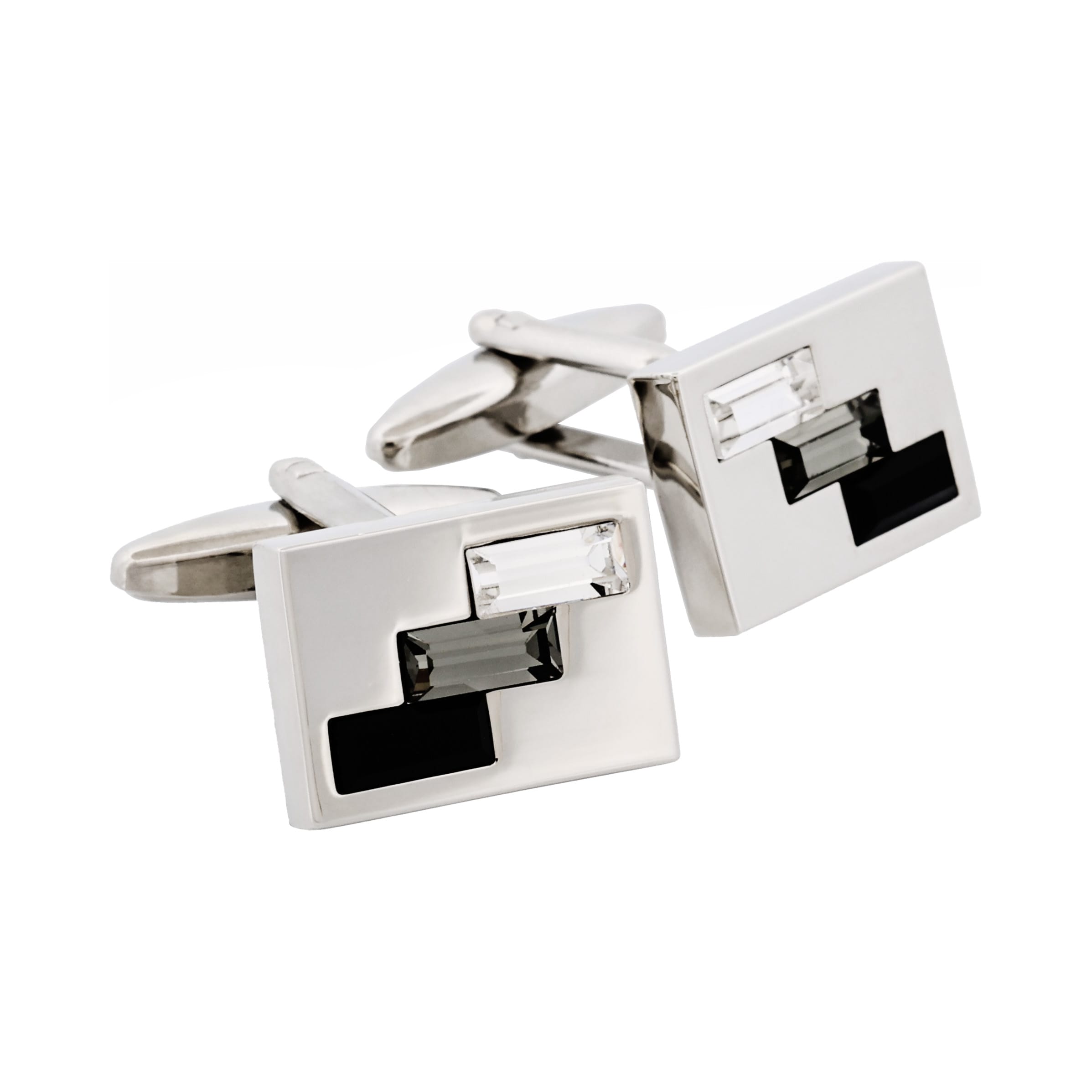 Rhodium Plated Crystal-Jet & Smoked Topaz Cufflinks