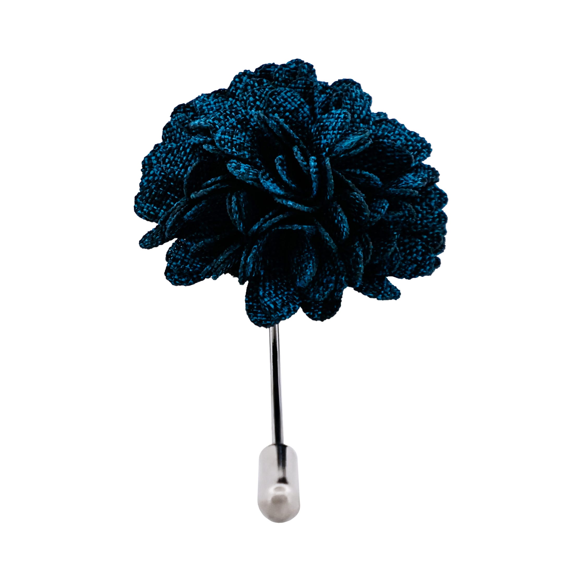 Navy Blue Fabric Flower Rhodium Lapel Pin