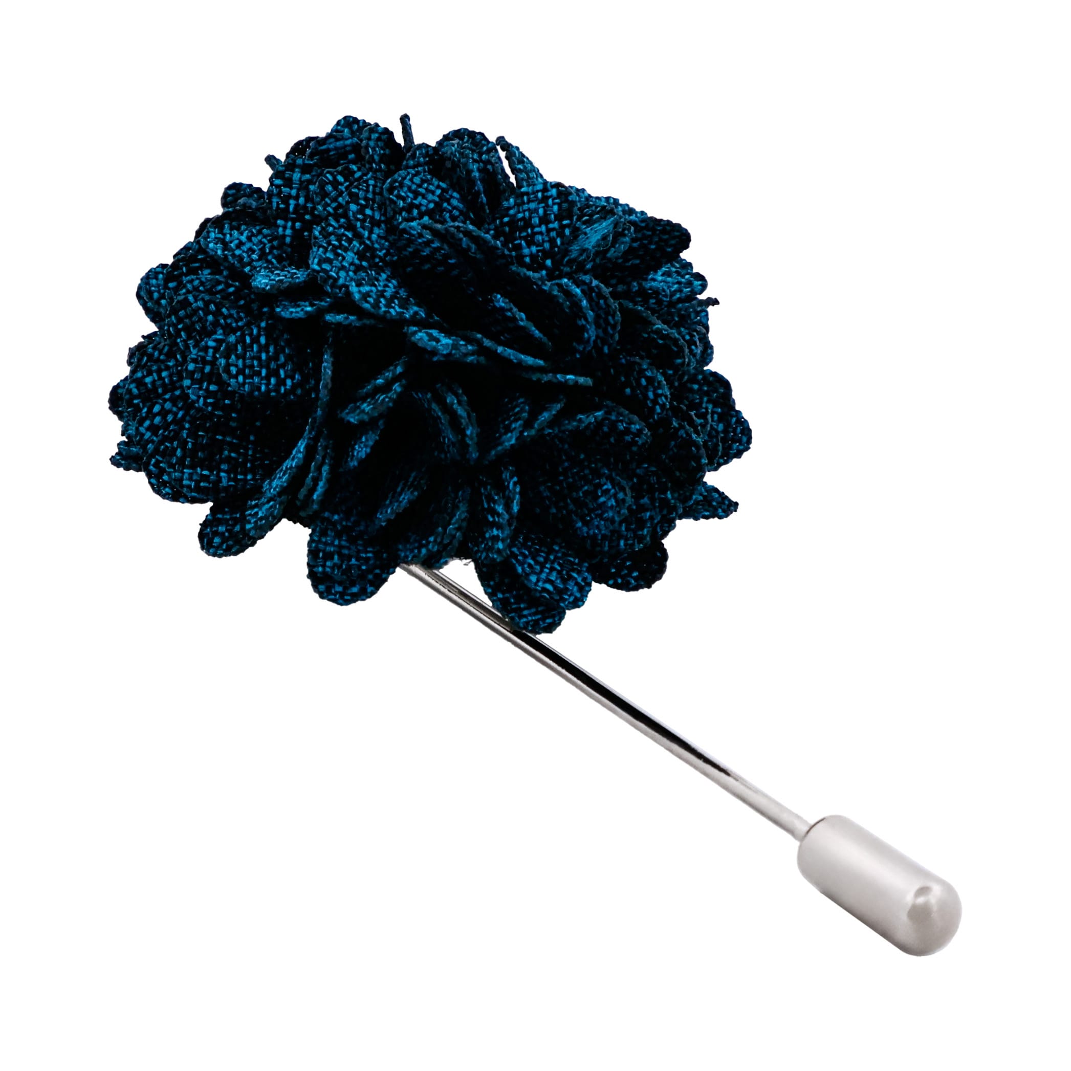 Navy Blue Fabric Flower Rhodium Lapel Pin