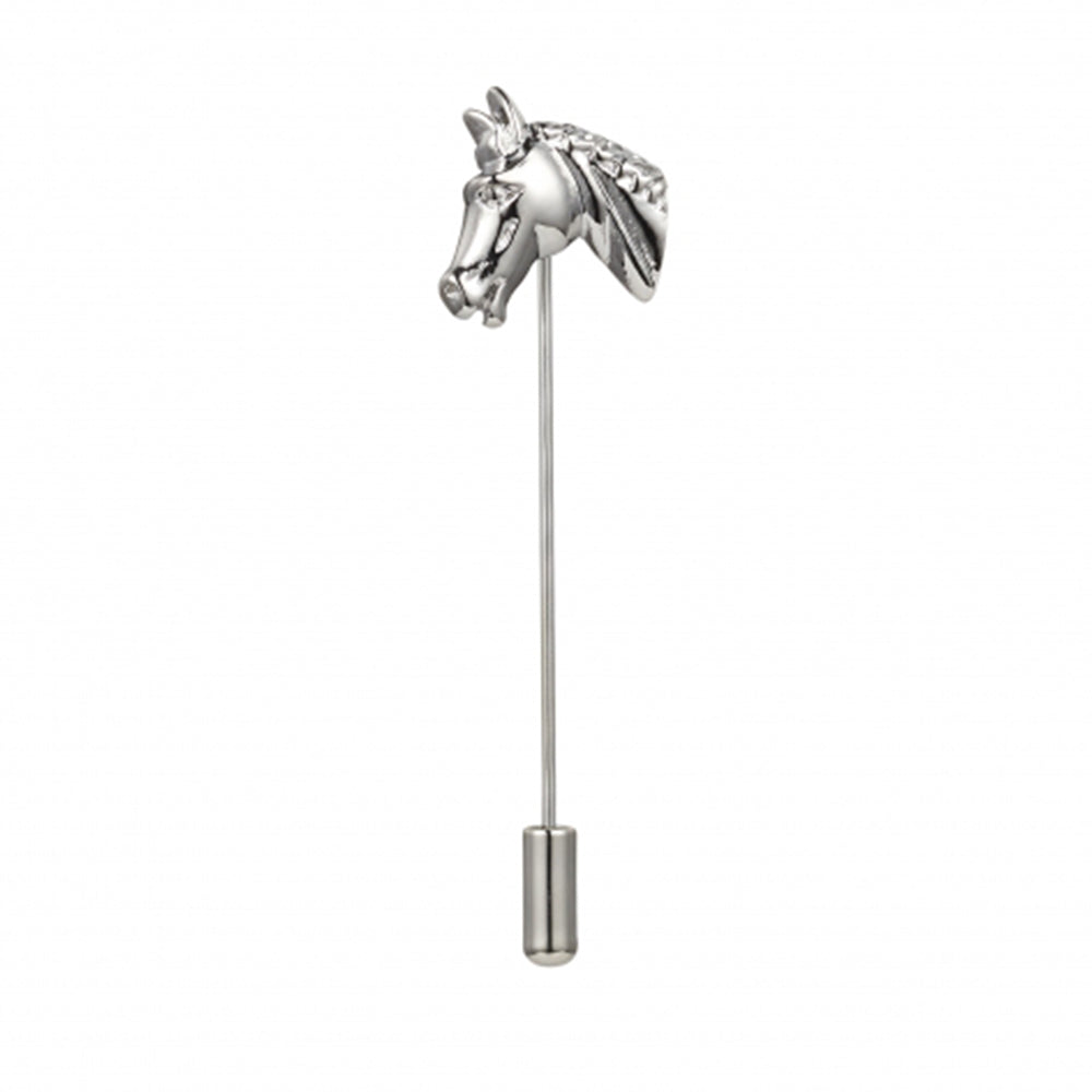 Rhodium Plated Horse Head Lapel Pin