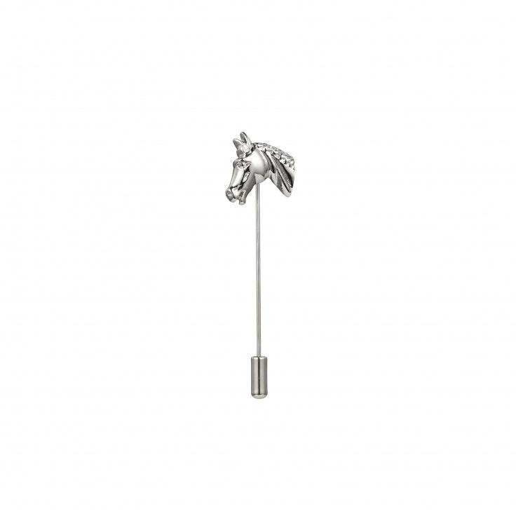 Rhodium Plated Horse Head Lapel Pin