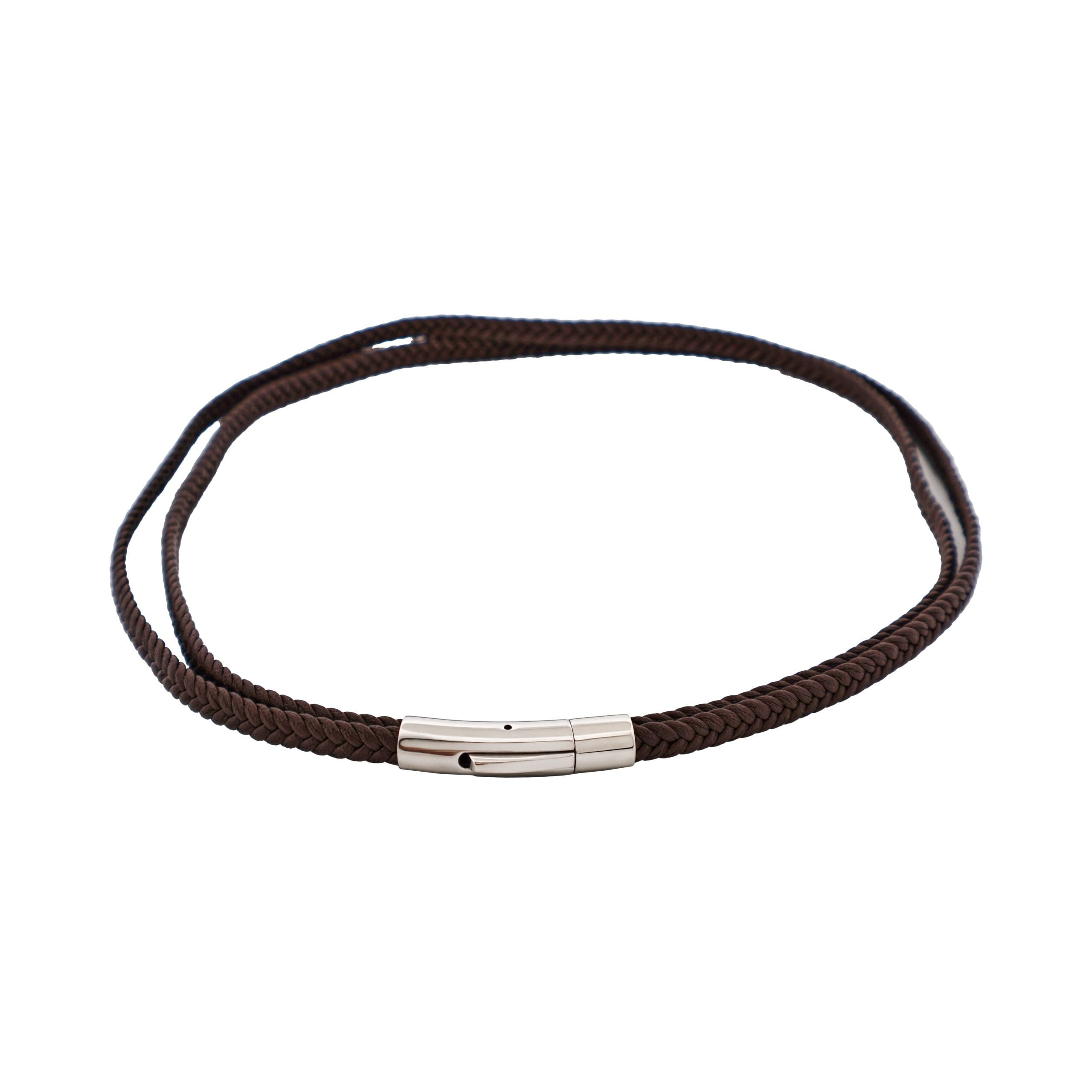 Stainless Steel & Brown Leather Double Strand Bracelet
