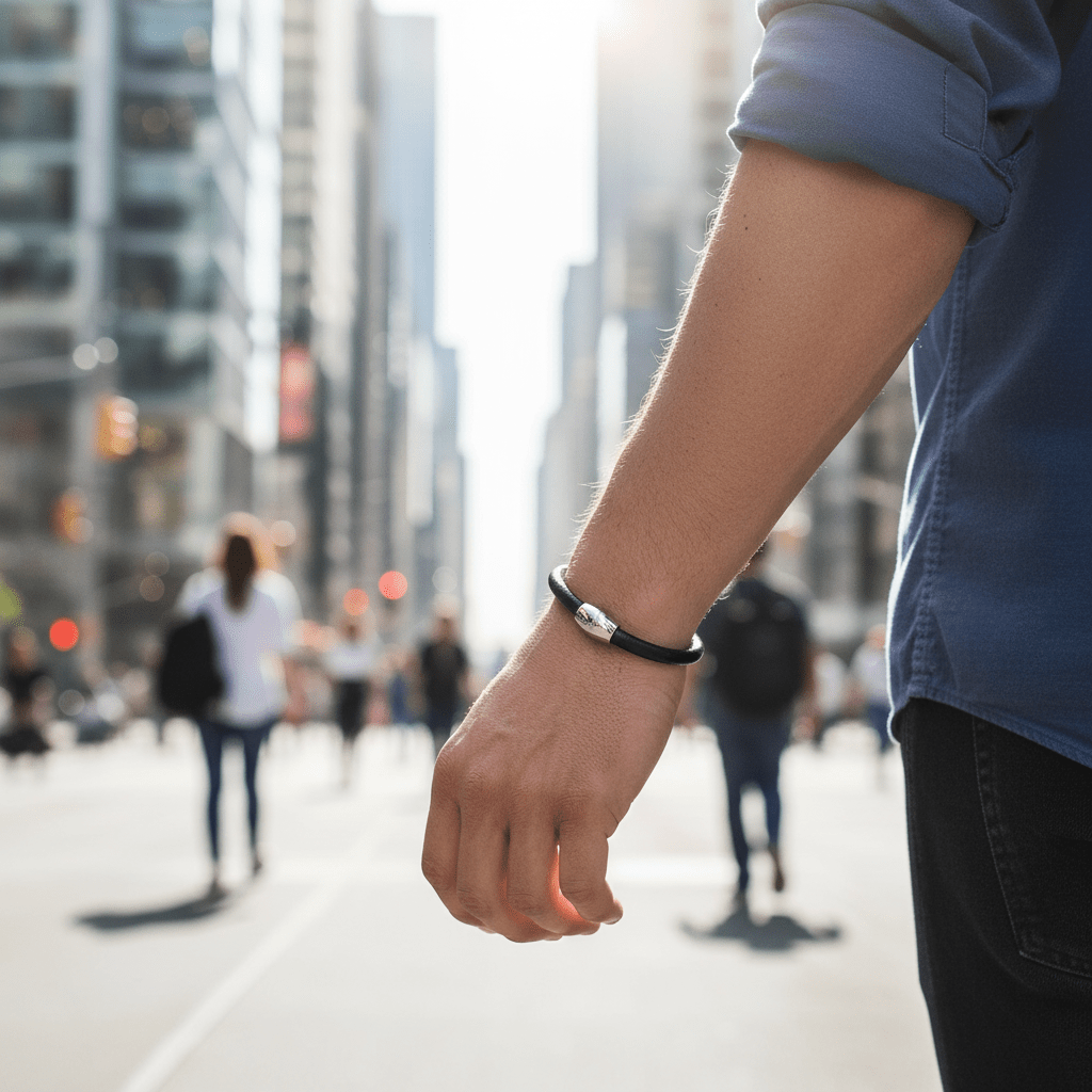 Black Leather Single Bracelet