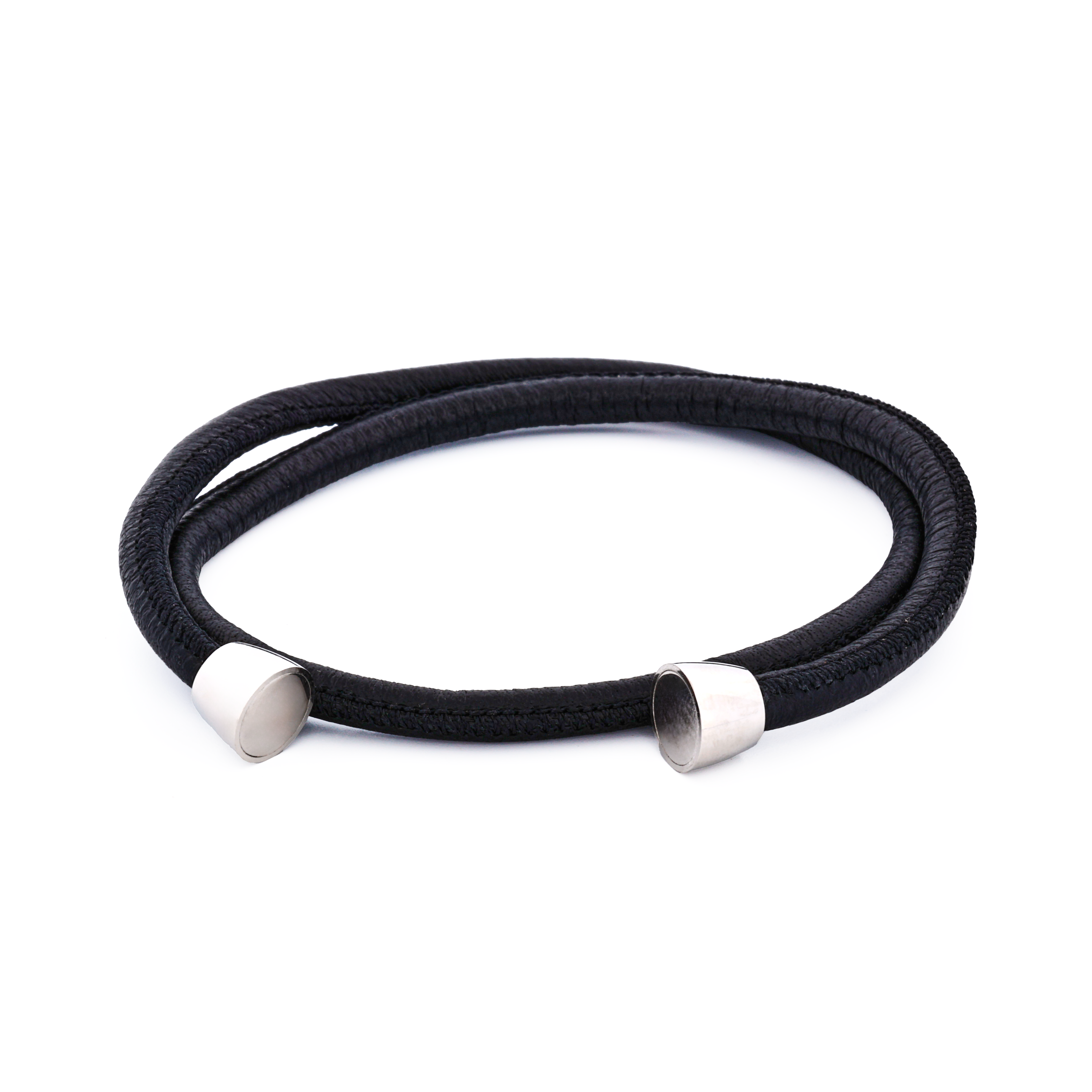 Black Lamb Leather Double wrap/Stainless Steel Bracelet