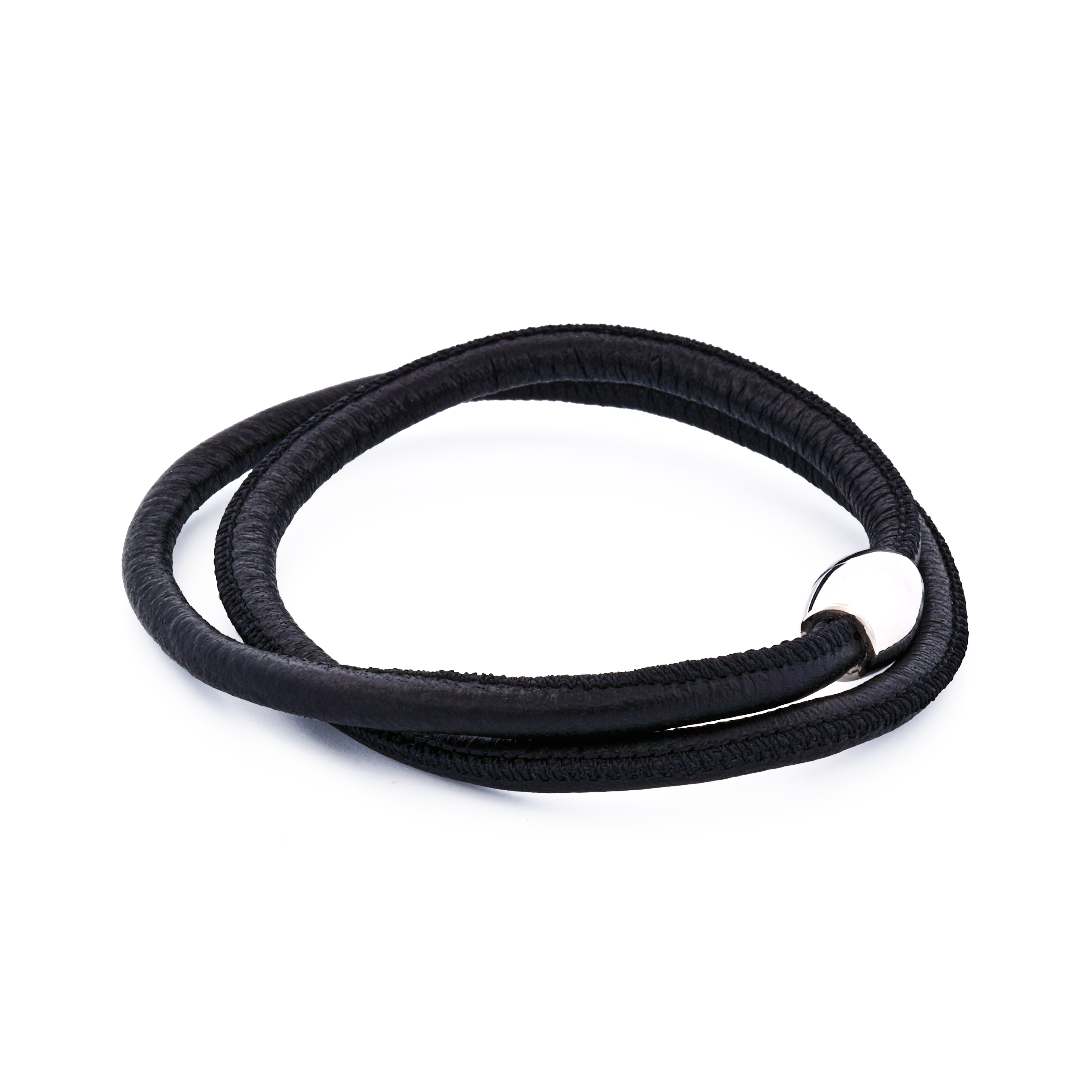 Black Lamb Leather Double wrap/Stainless Steel Bracelet