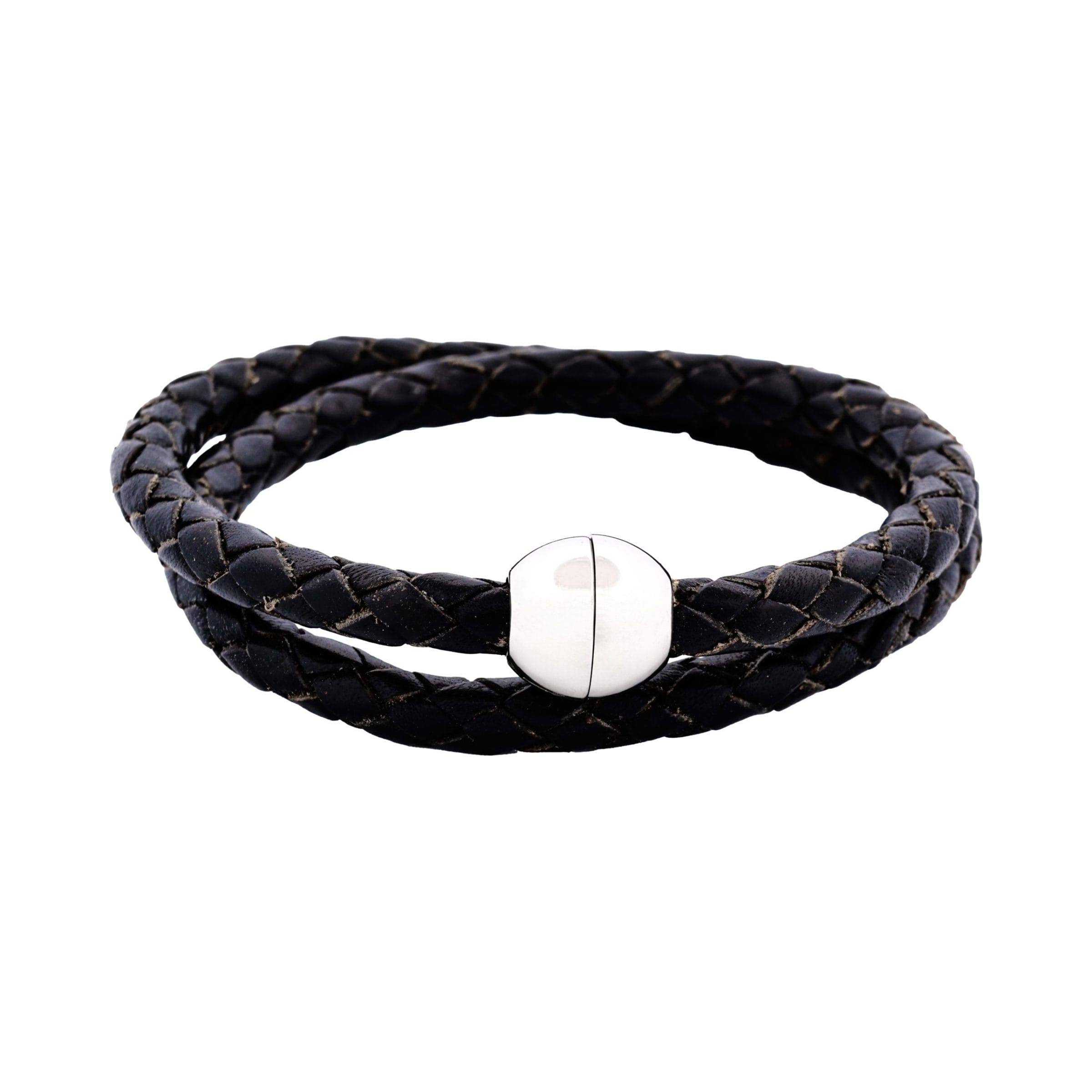 Black Leather Double Bracelet