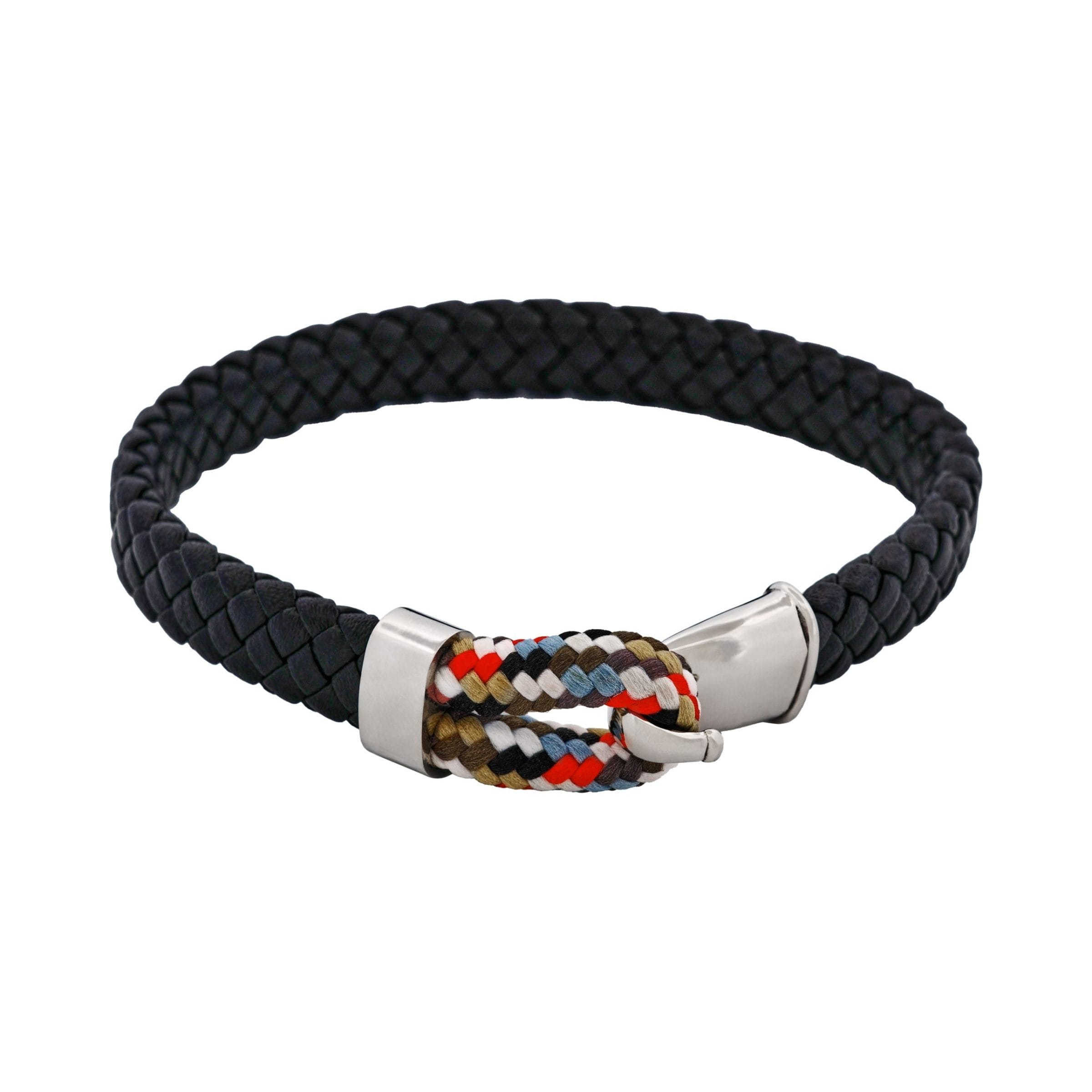 Stainless Steel & Black Leather Para-Cord Strap Bracelet