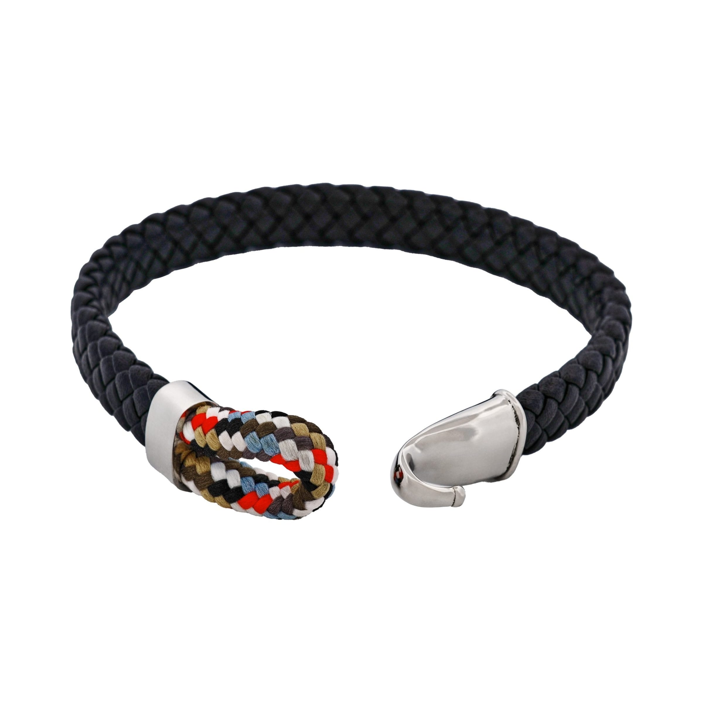 Stainless Steel & Black Leather Para-Cord Strap Bracelet
