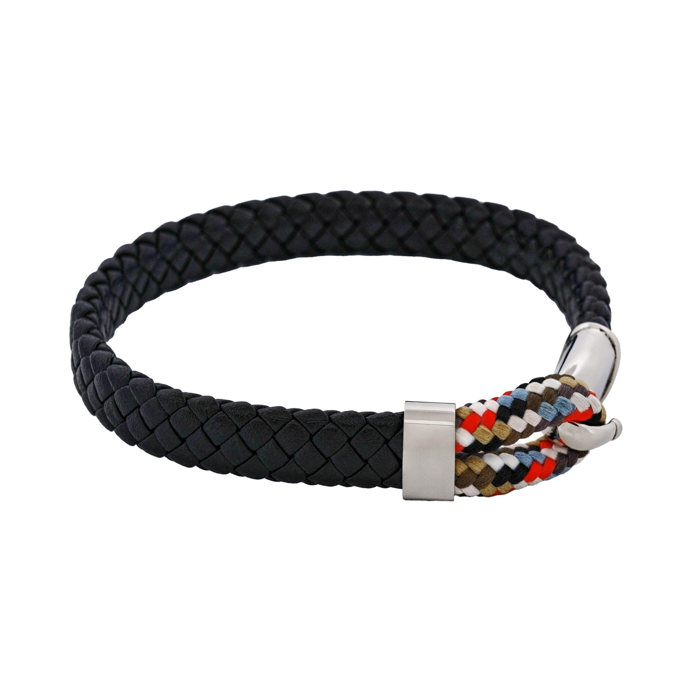 Stainless Steel & Black Leather Para-Cord Strap Bracelet