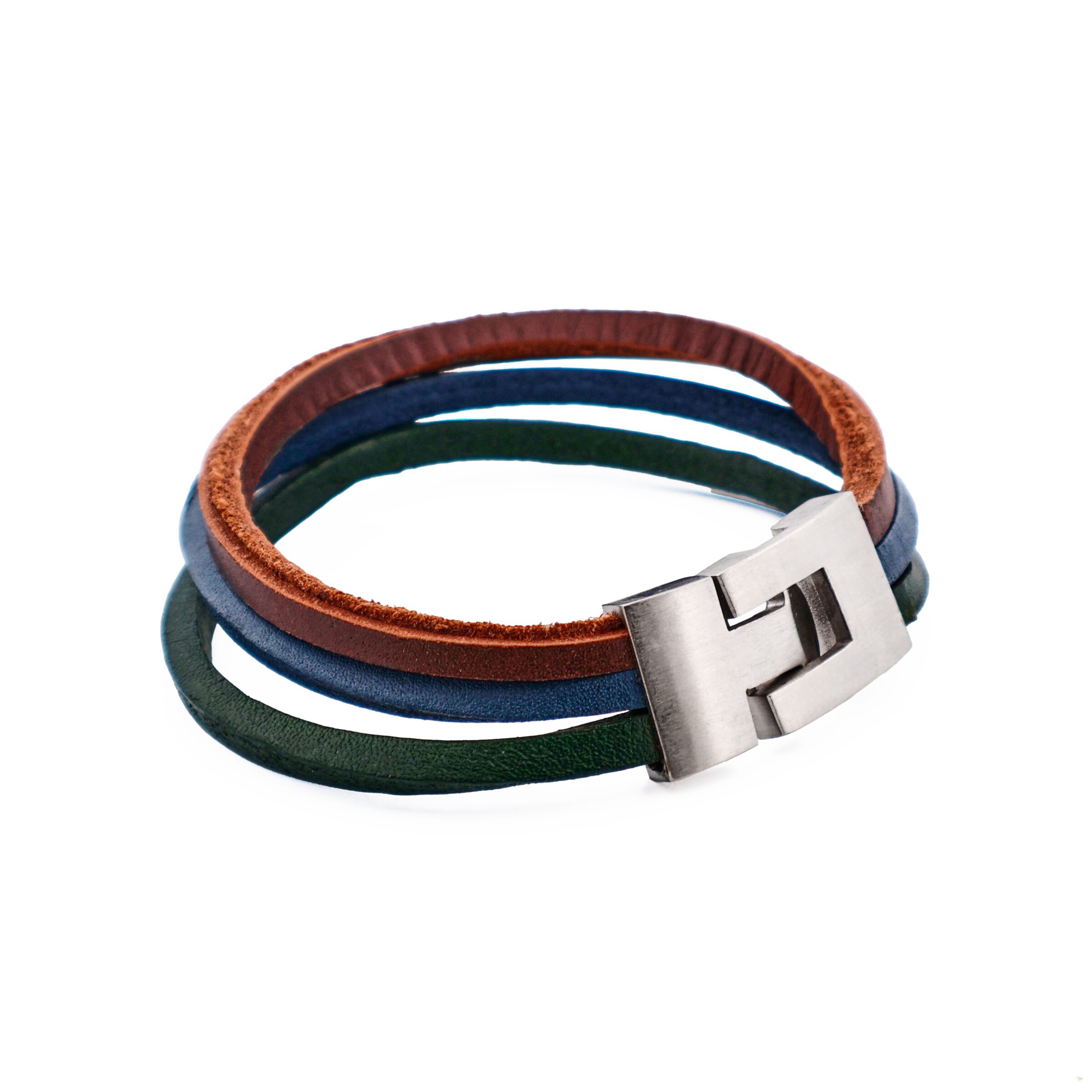 Multi Coloured Split Leather-Stainless Steel Bracelet