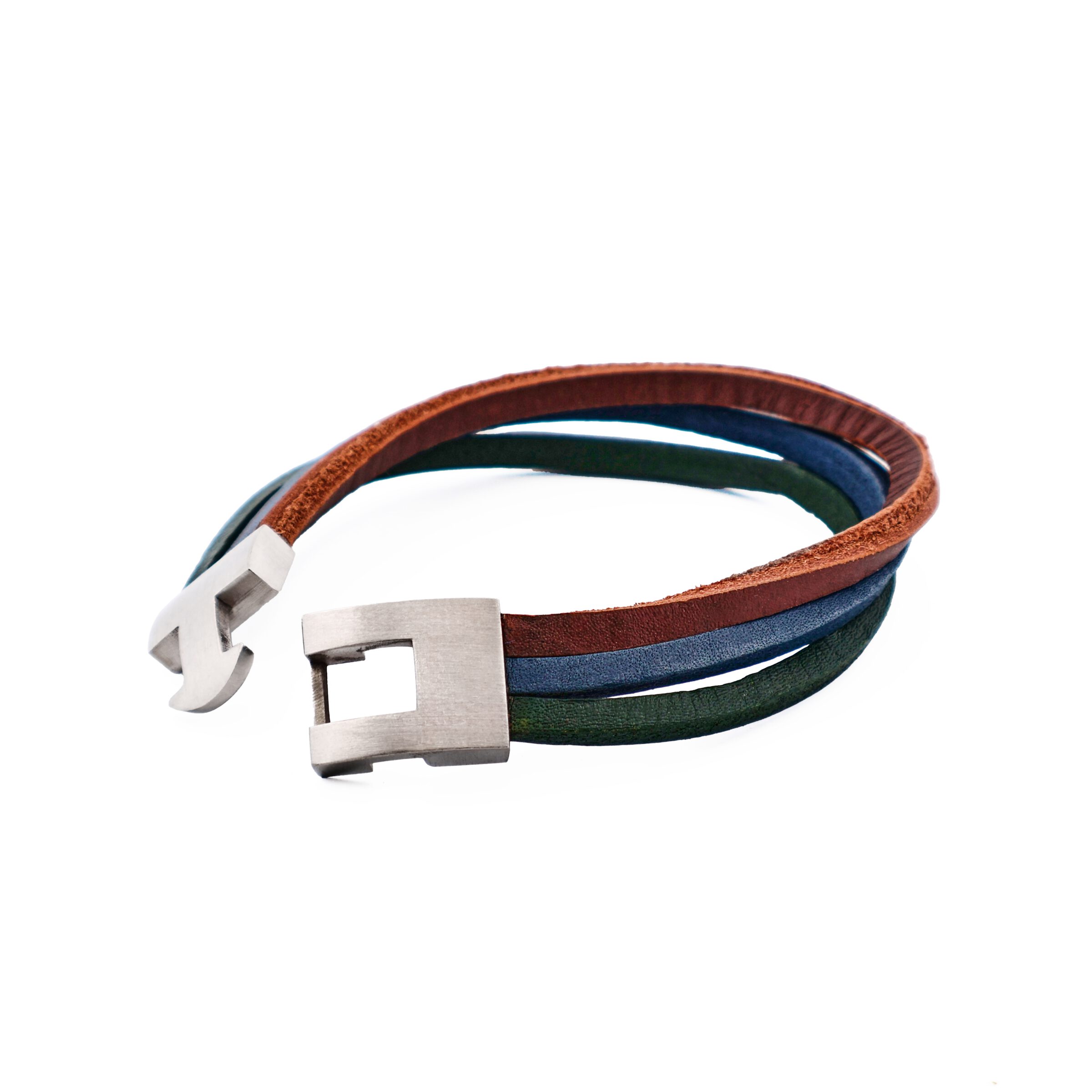 Multi Coloured Split Leather-Stainless Steel Bracelet