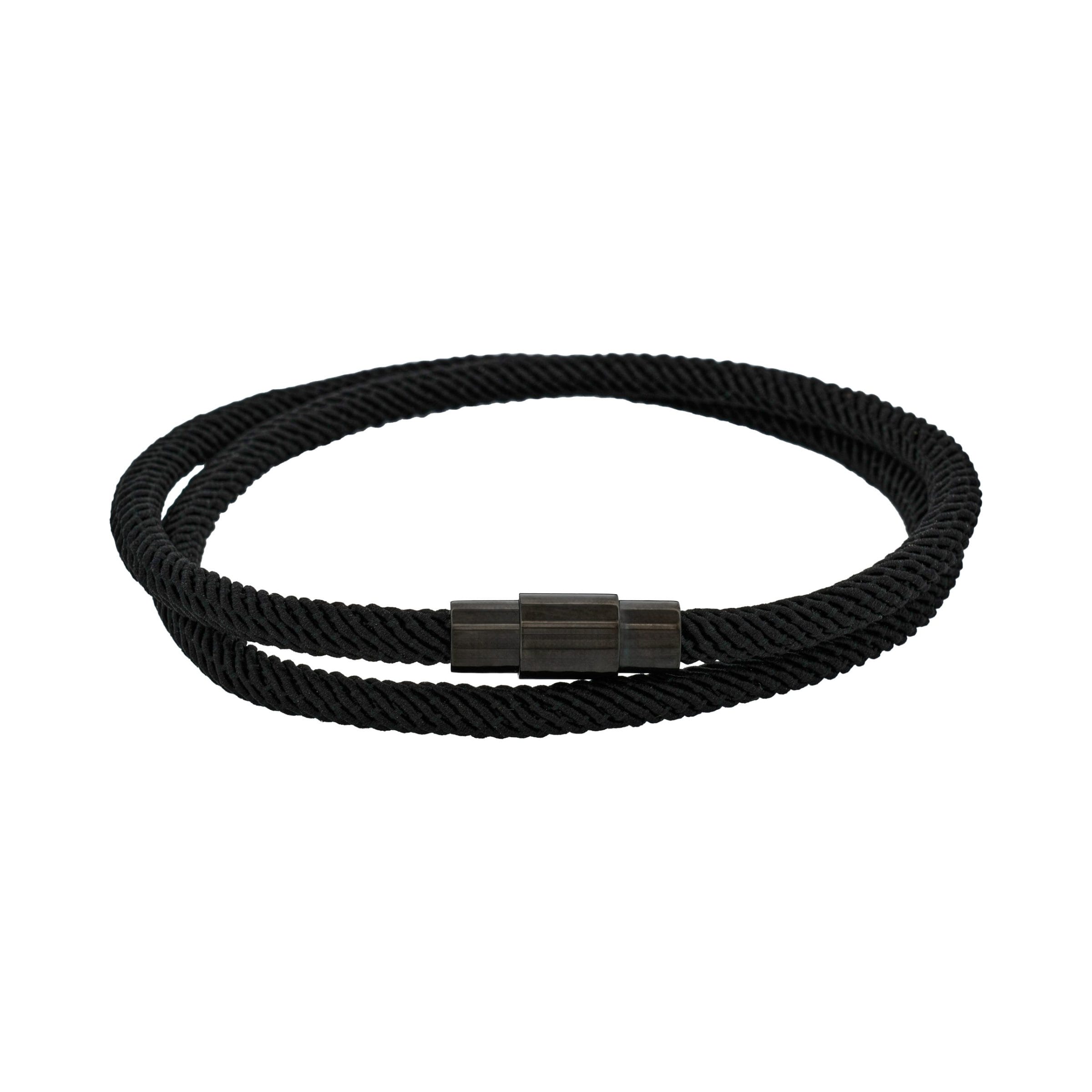 Black Cord with Ion Plated Black stainless steel bracelet