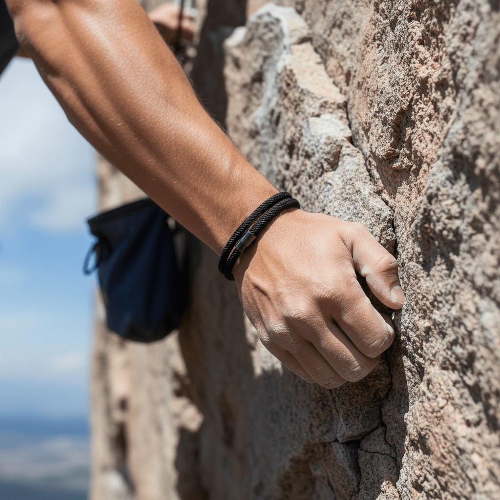 Black Cord with Ion Plated Black stainless steel bracelet