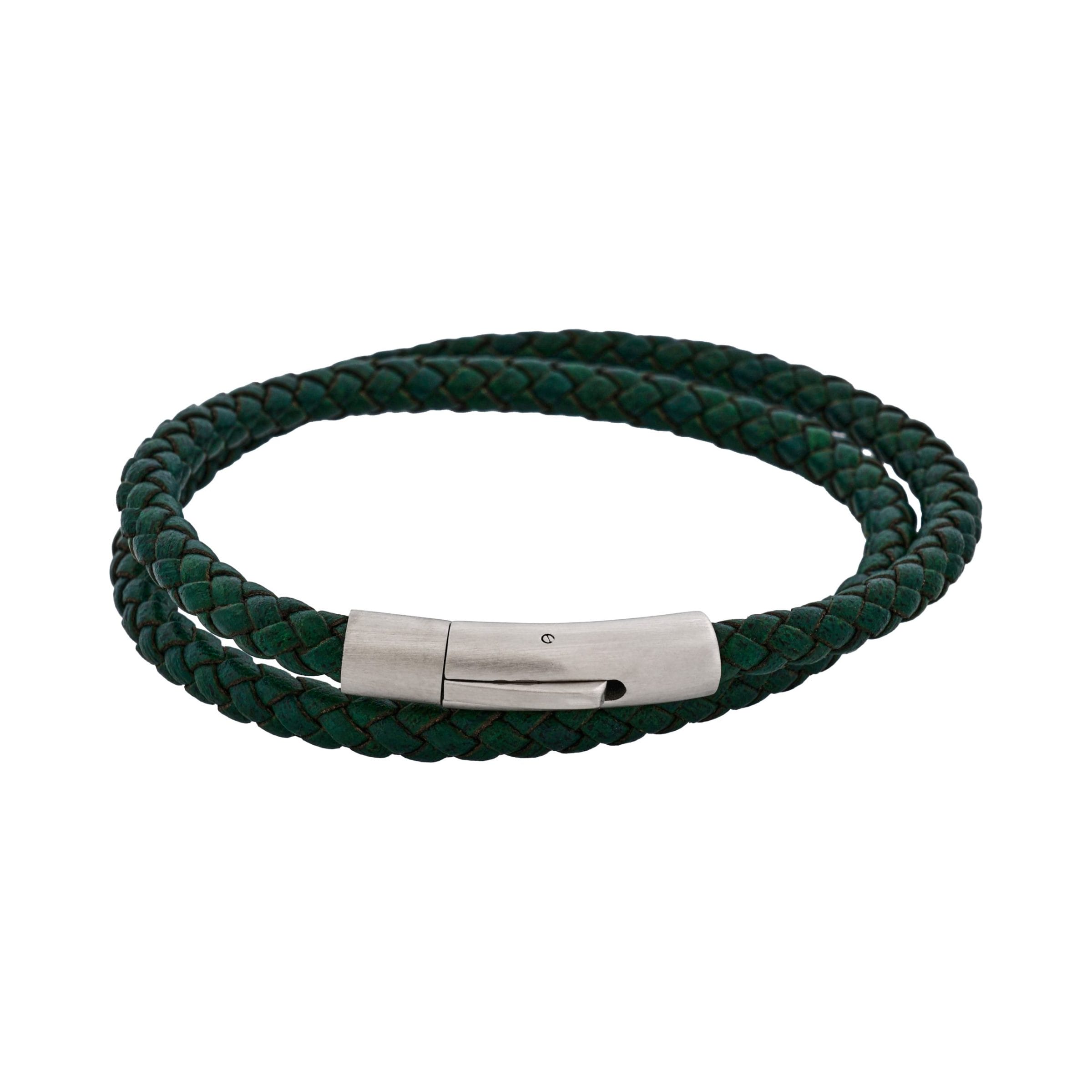 Dark Green Leather bracelet with stainless steel clasp Dark Green Leather bracelet with stainless steel clasp