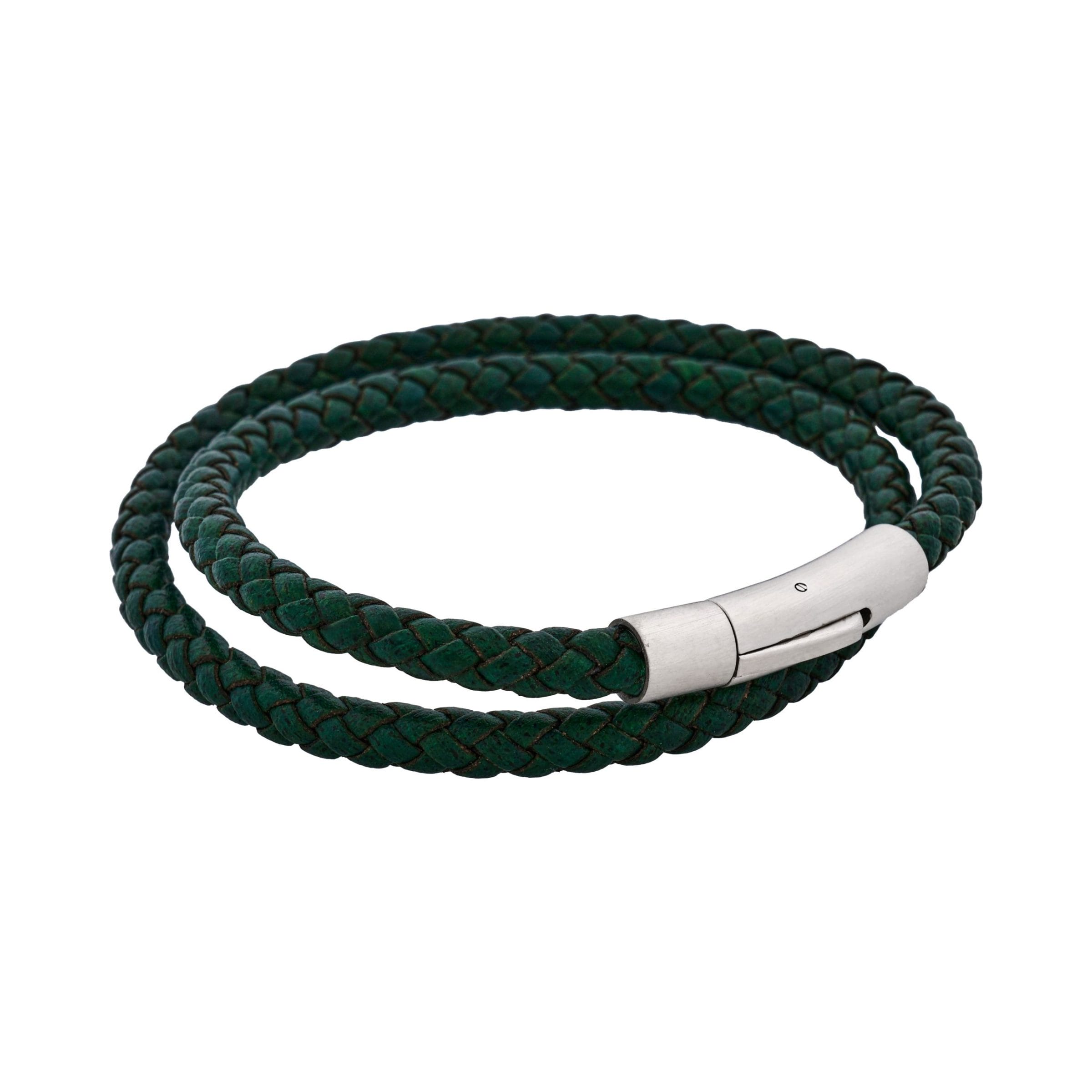 Dark Green Leather bracelet with stainless steel clasp Dark Green Leather bracelet with stainless steel clasp