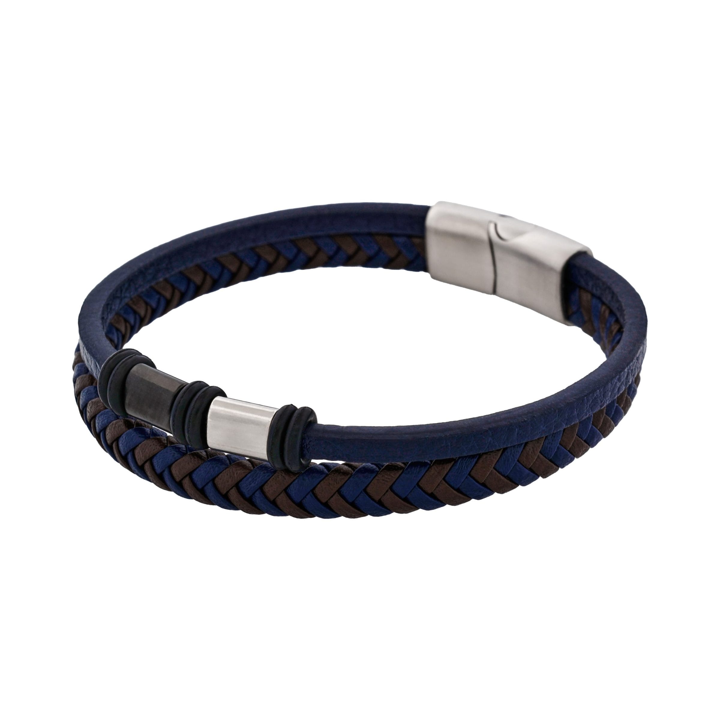 Matt Stainless steel with Dark Blue leather bracelet