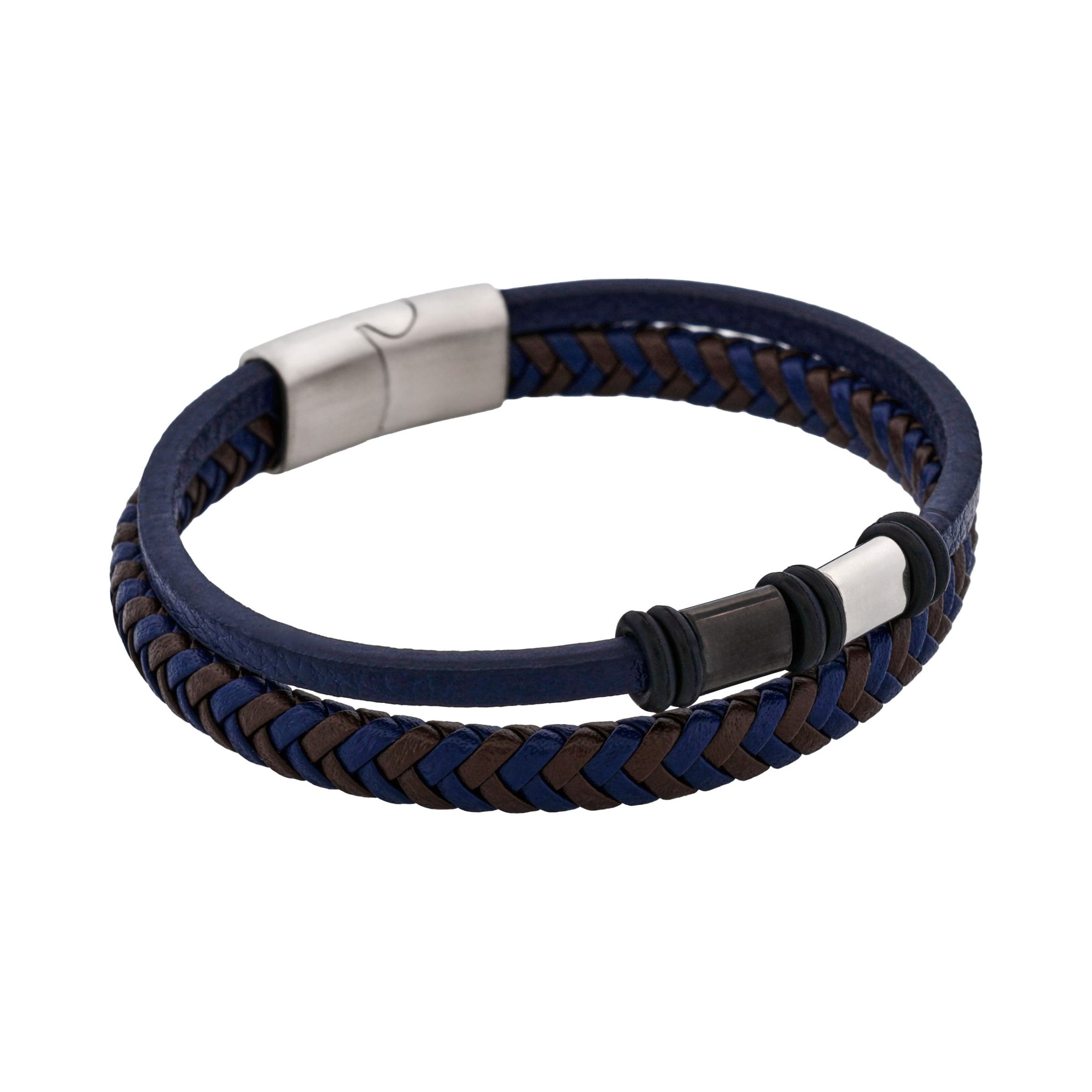 Matt Stainless steel with Dark Blue leather bracelet