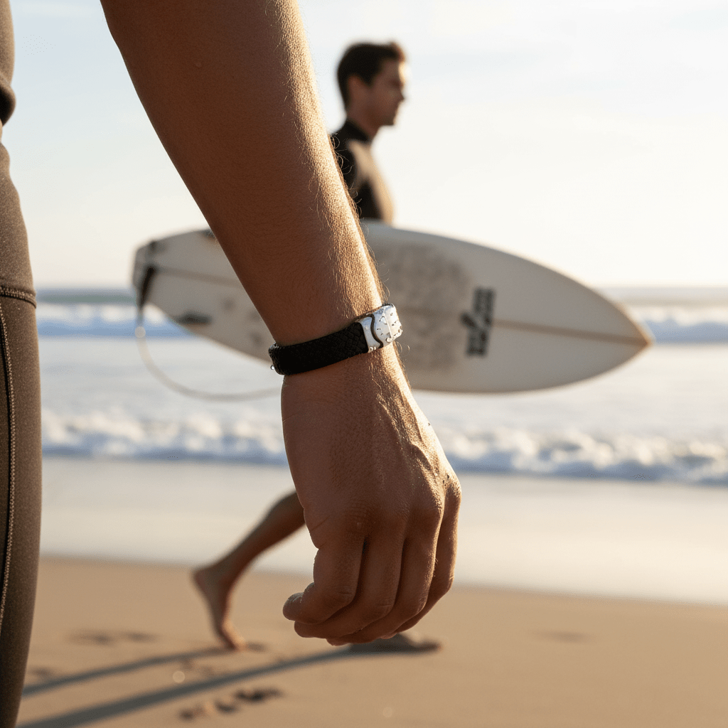 Matt Stainless steel with Black cord bracelet