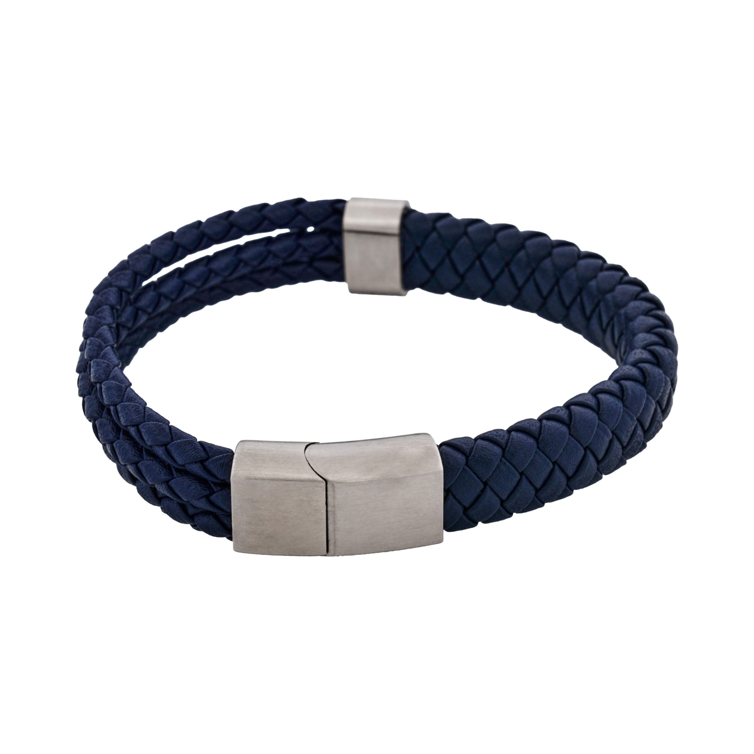 Matt Stainless steel leather Dark Blue rope bracelet