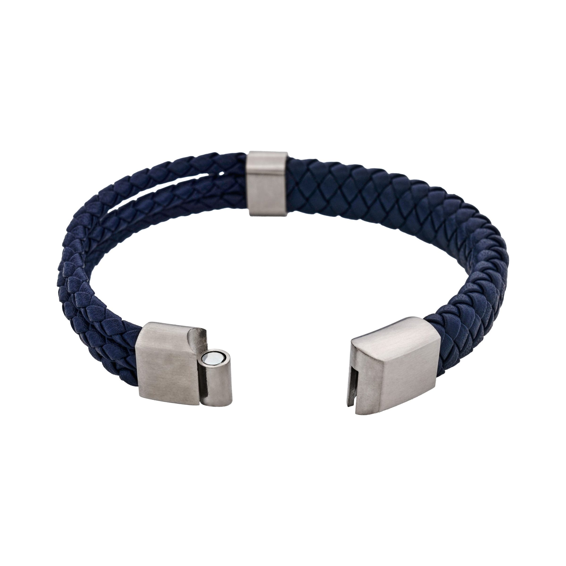 Matt Stainless steel leather Dark Blue rope bracelet