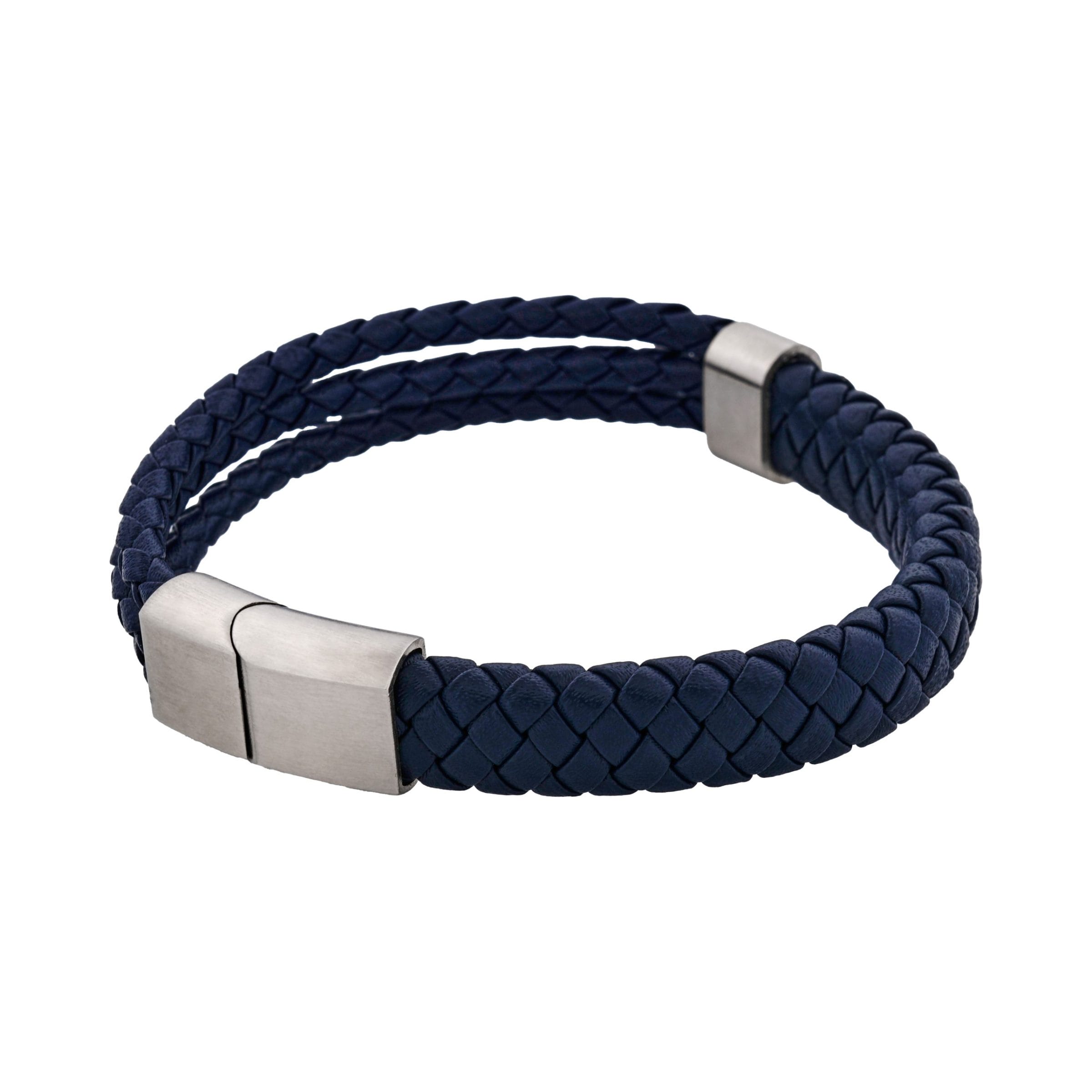 Matt Stainless steel leather Dark Blue rope bracelet