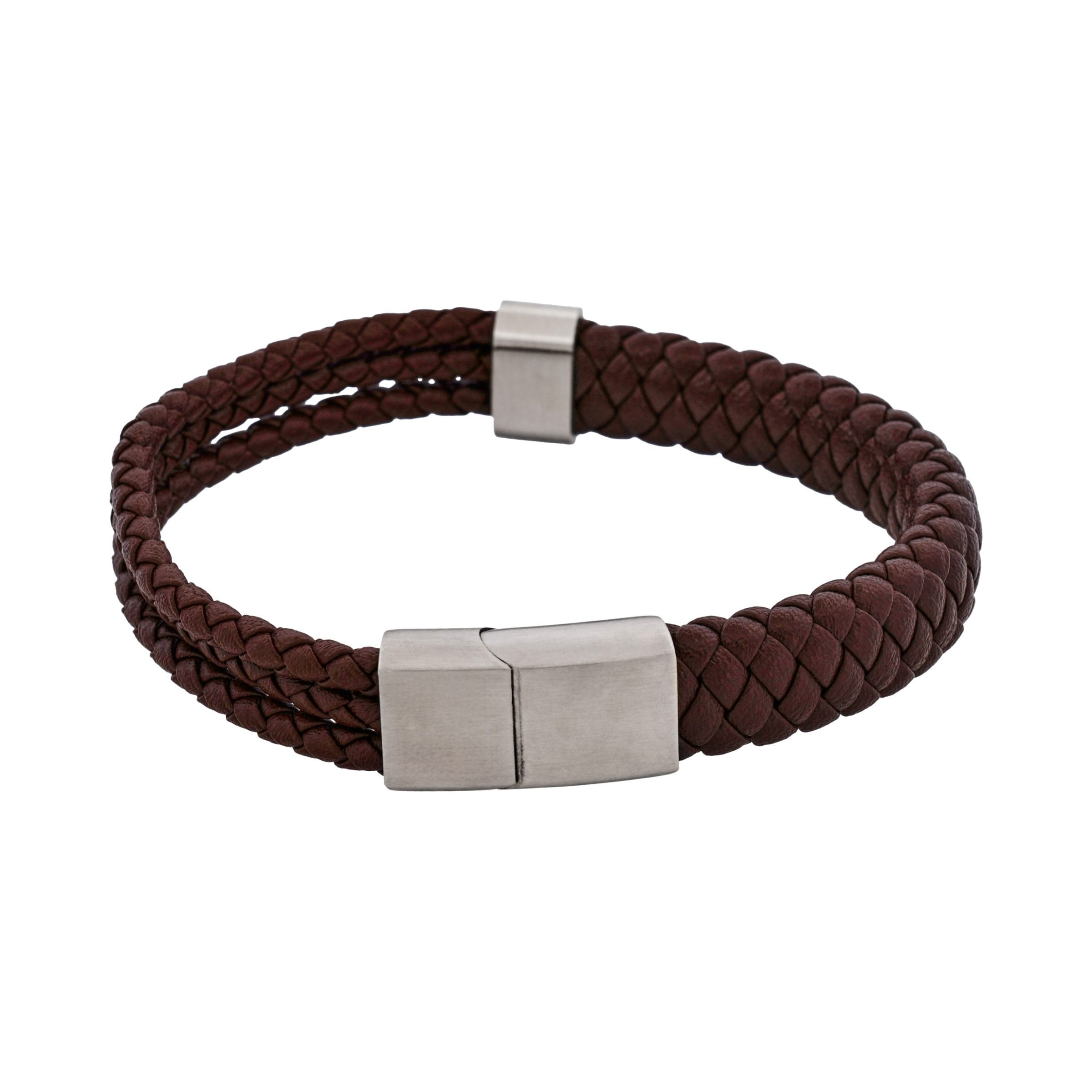 Matt Stainless steel Brown leather rope bracelet