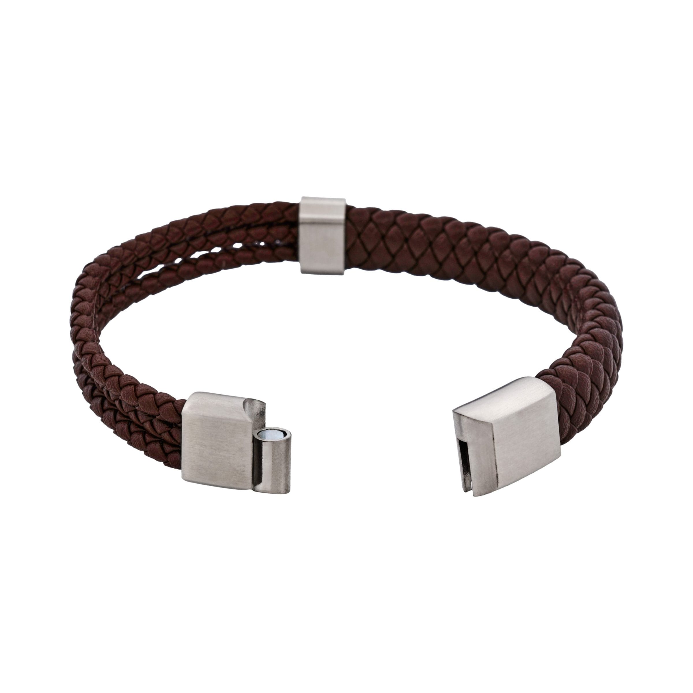 Matt Stainless steel Brown leather rope bracelet