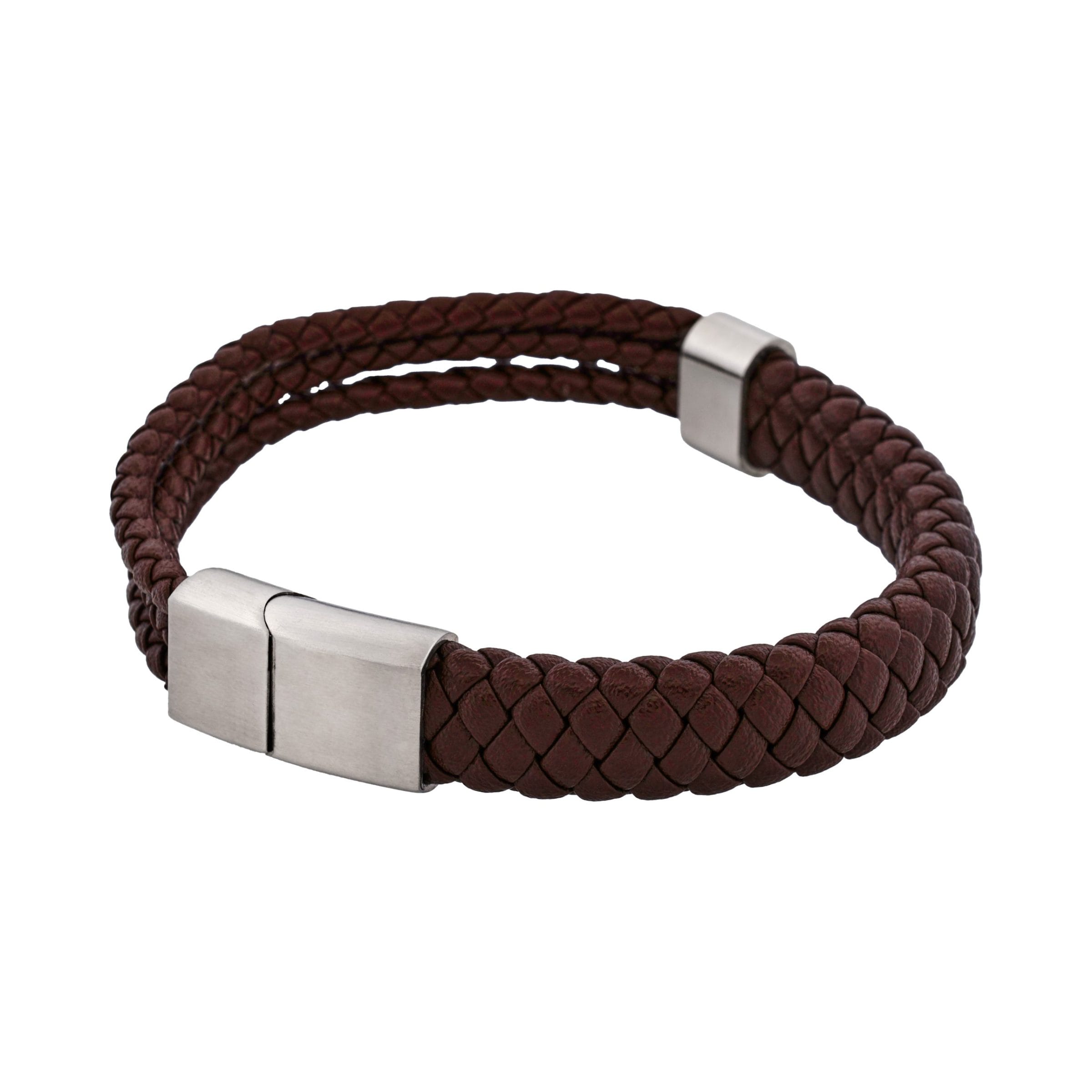 Matt Stainless steel Brown leather rope bracelet