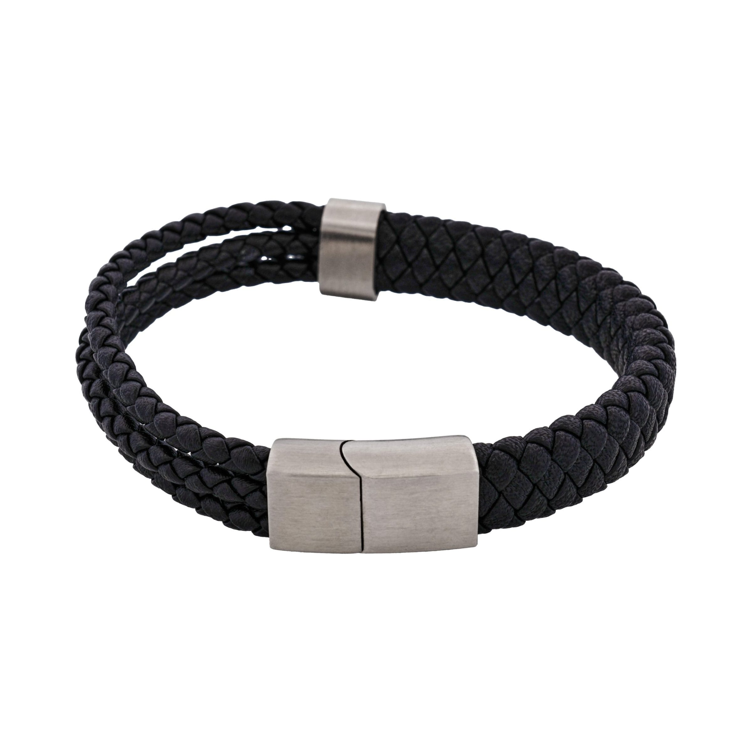 Matt Stainless steel Black leather rope bracelet